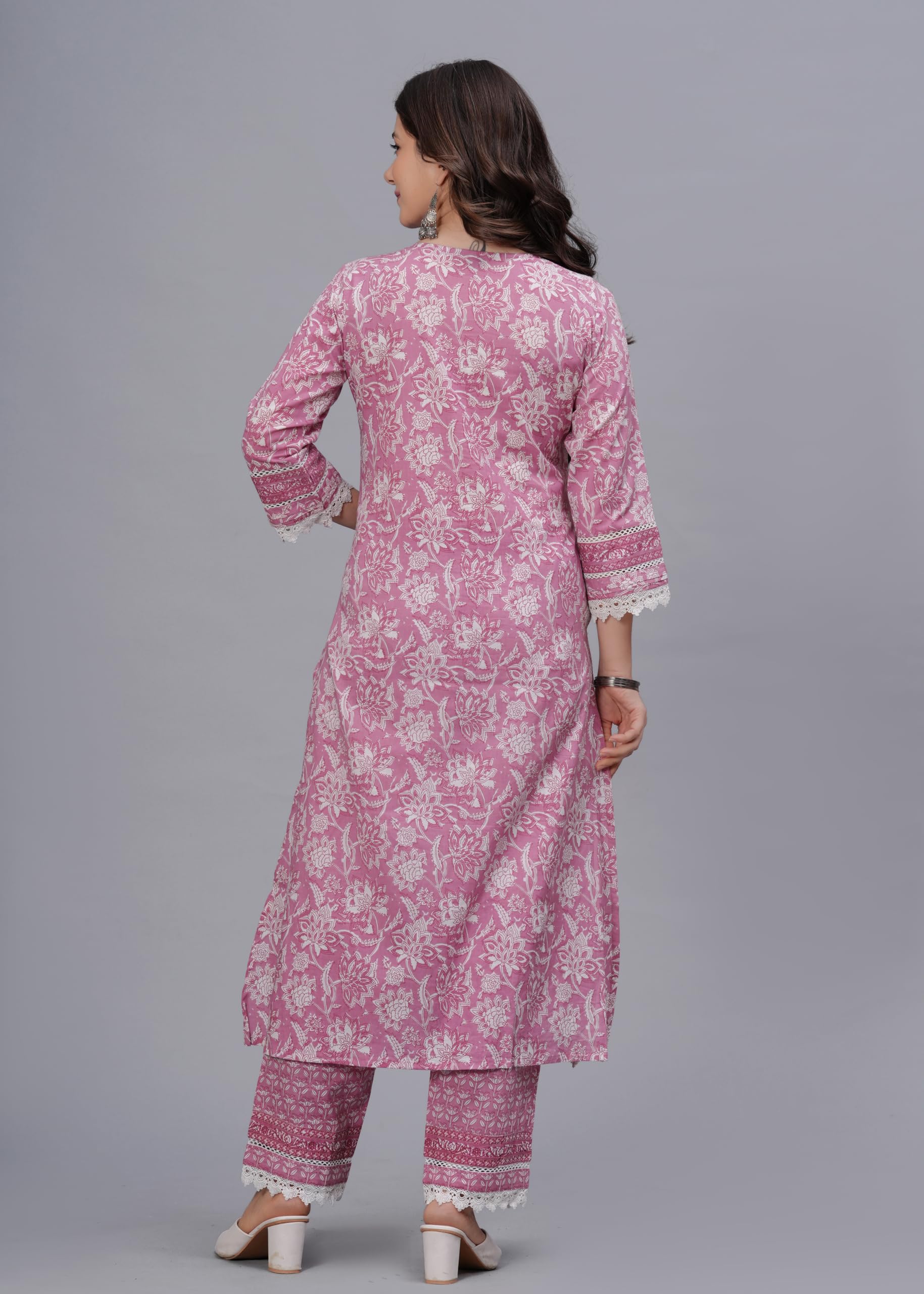 Amayra Pink Printed Cotton Kurta Set - Image 3