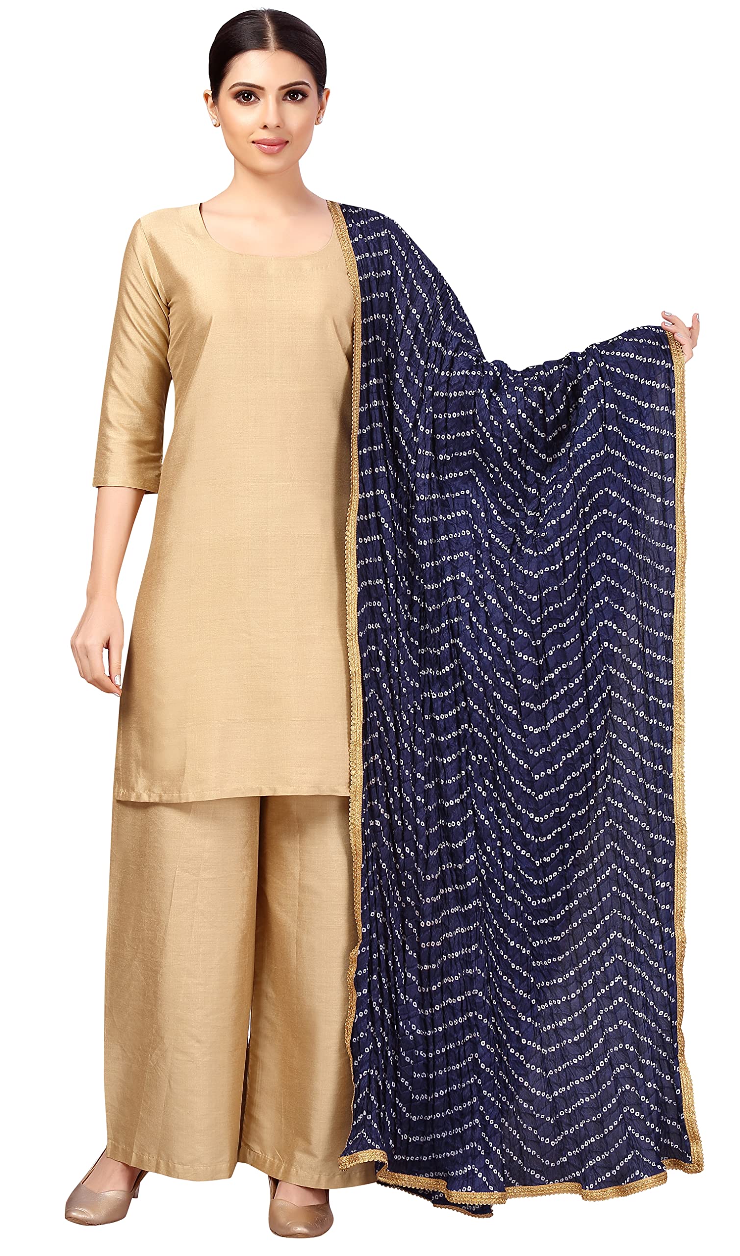 Studio Shringaar Women's Vegan Silk Bandhni Dupatta - Navy Blue