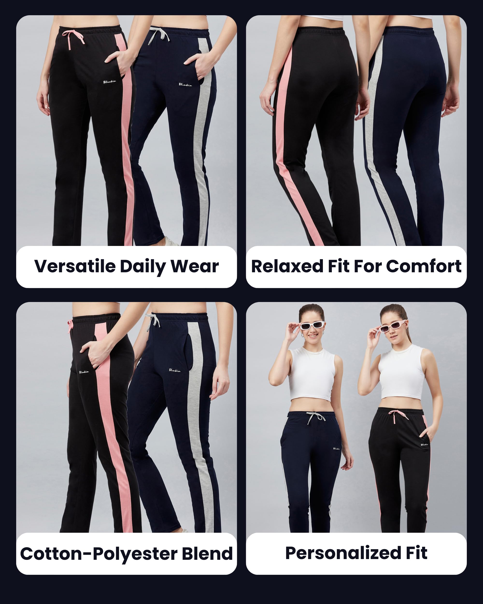 BLINKIN Women's Cotton Pajamas - Black Navy - Image 4