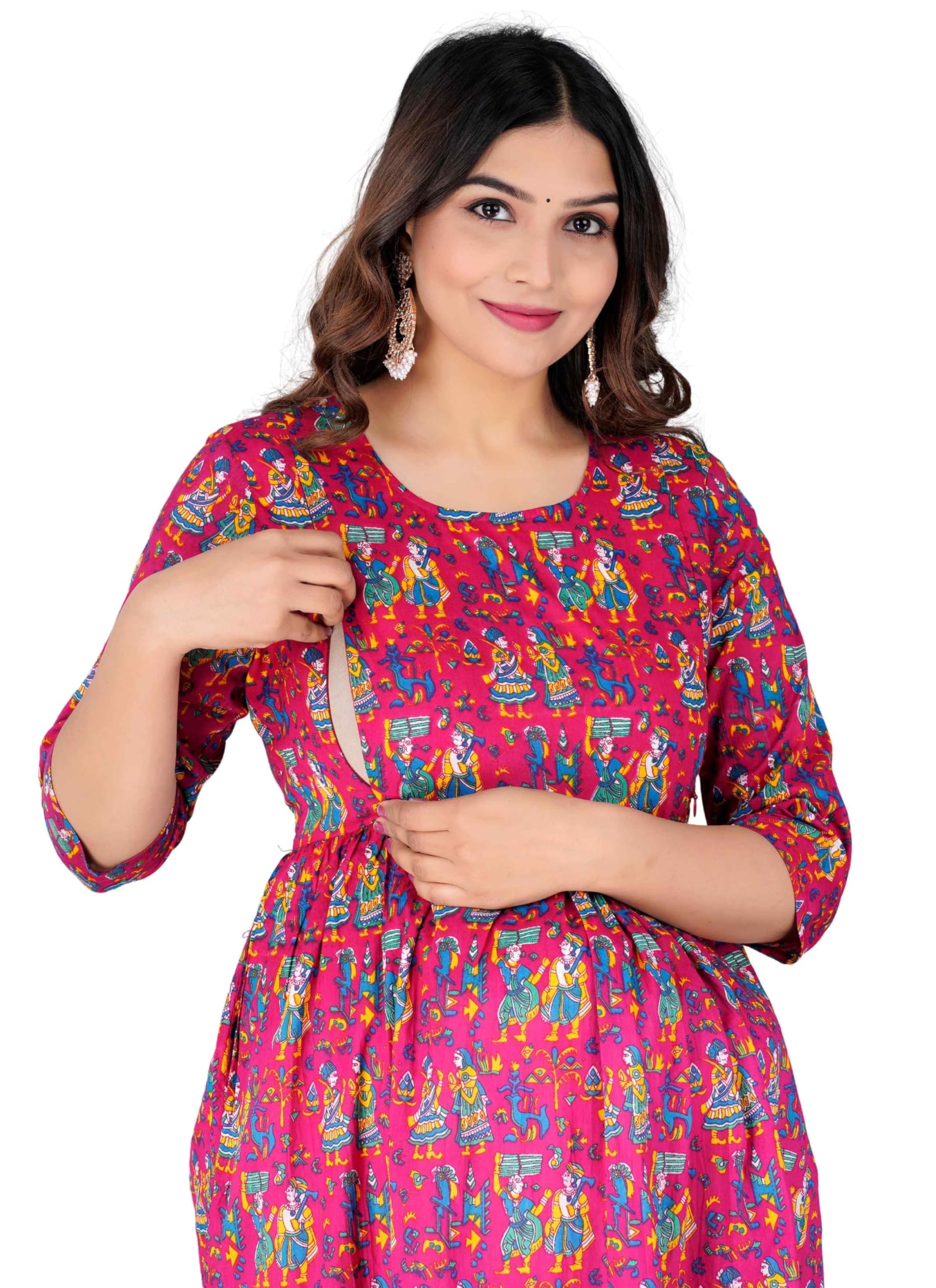 Jikonet Maternity Kurti with Nursing Access - Pink