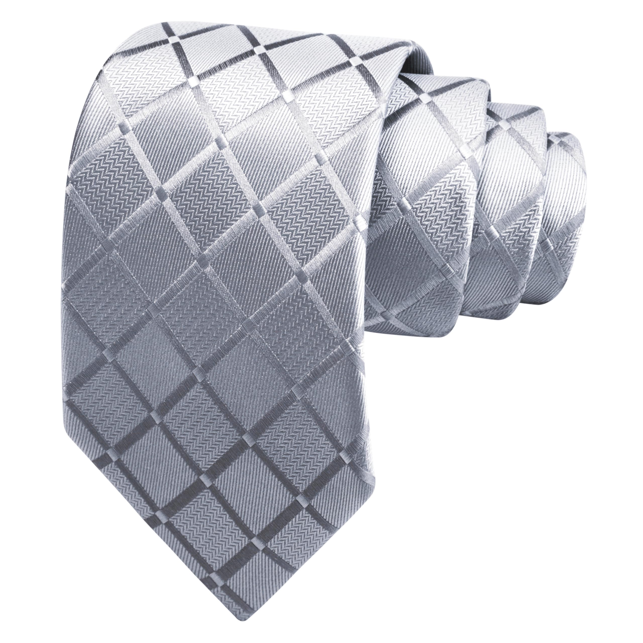 GUSLESON Mens Plaid Wedding Necktie - Light Grey - Image 3