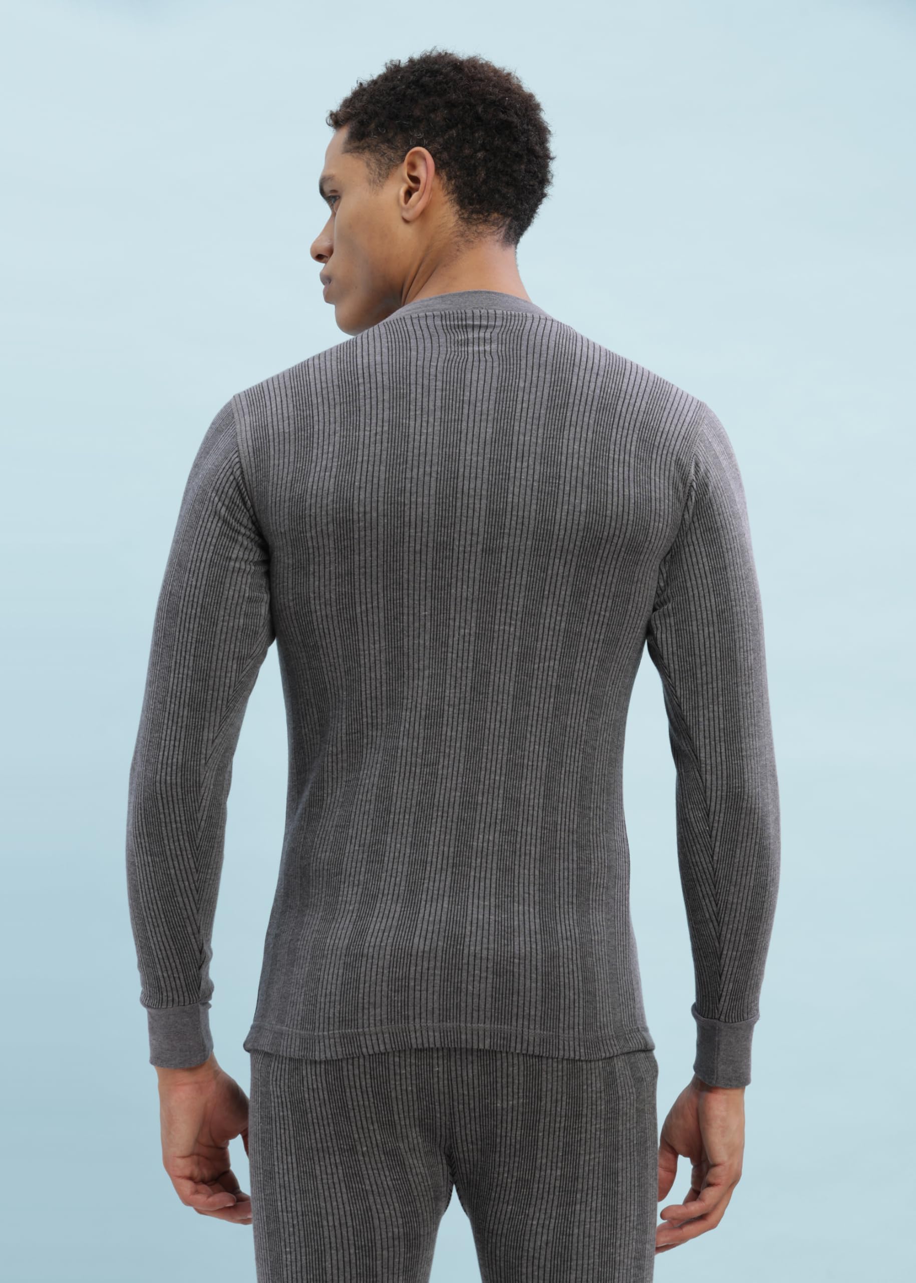 Dollar Mens Thermal V-Neck Top - Grey - Image 3