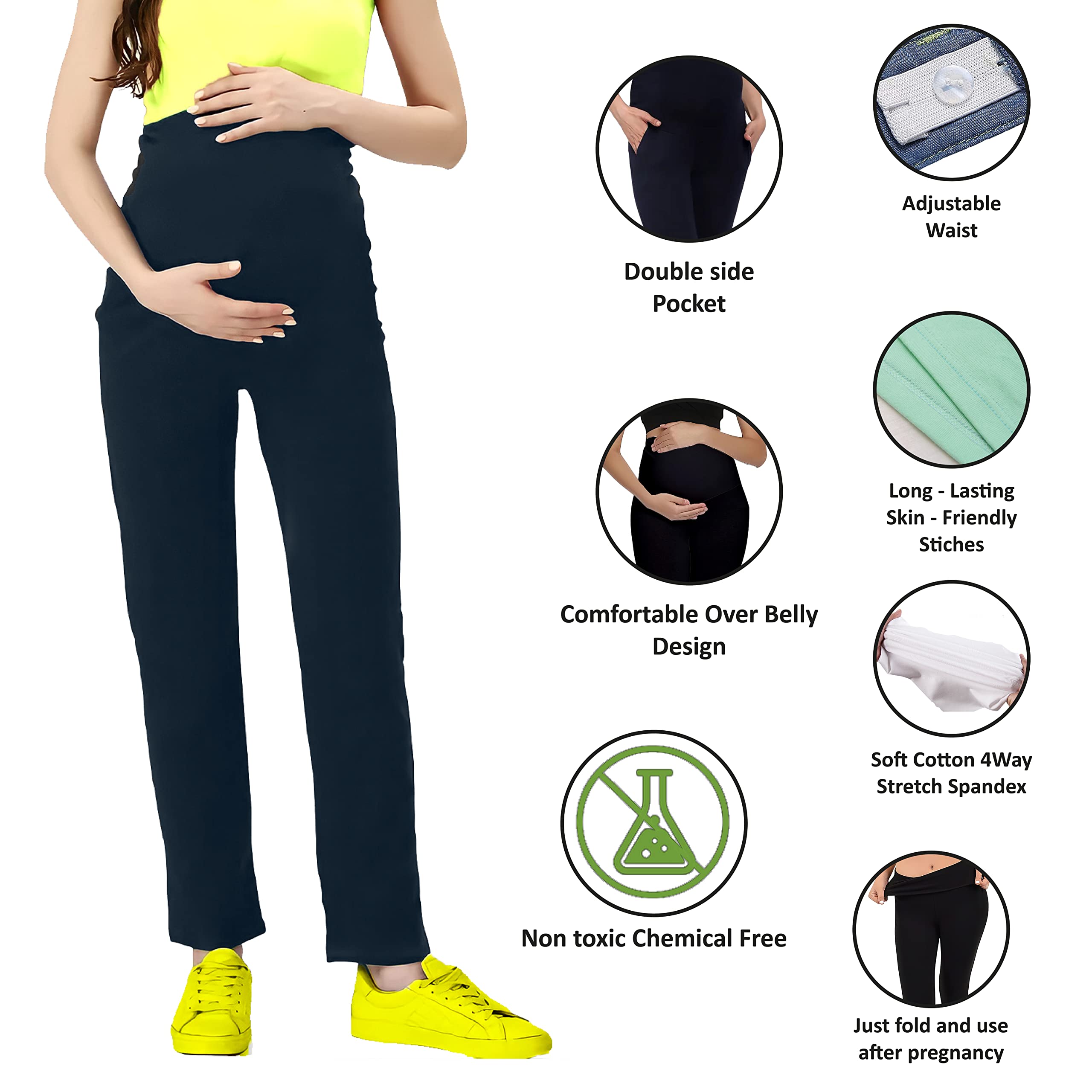 LENAM Women Maternity Pants - Soft Cotton Lycra - Image 2