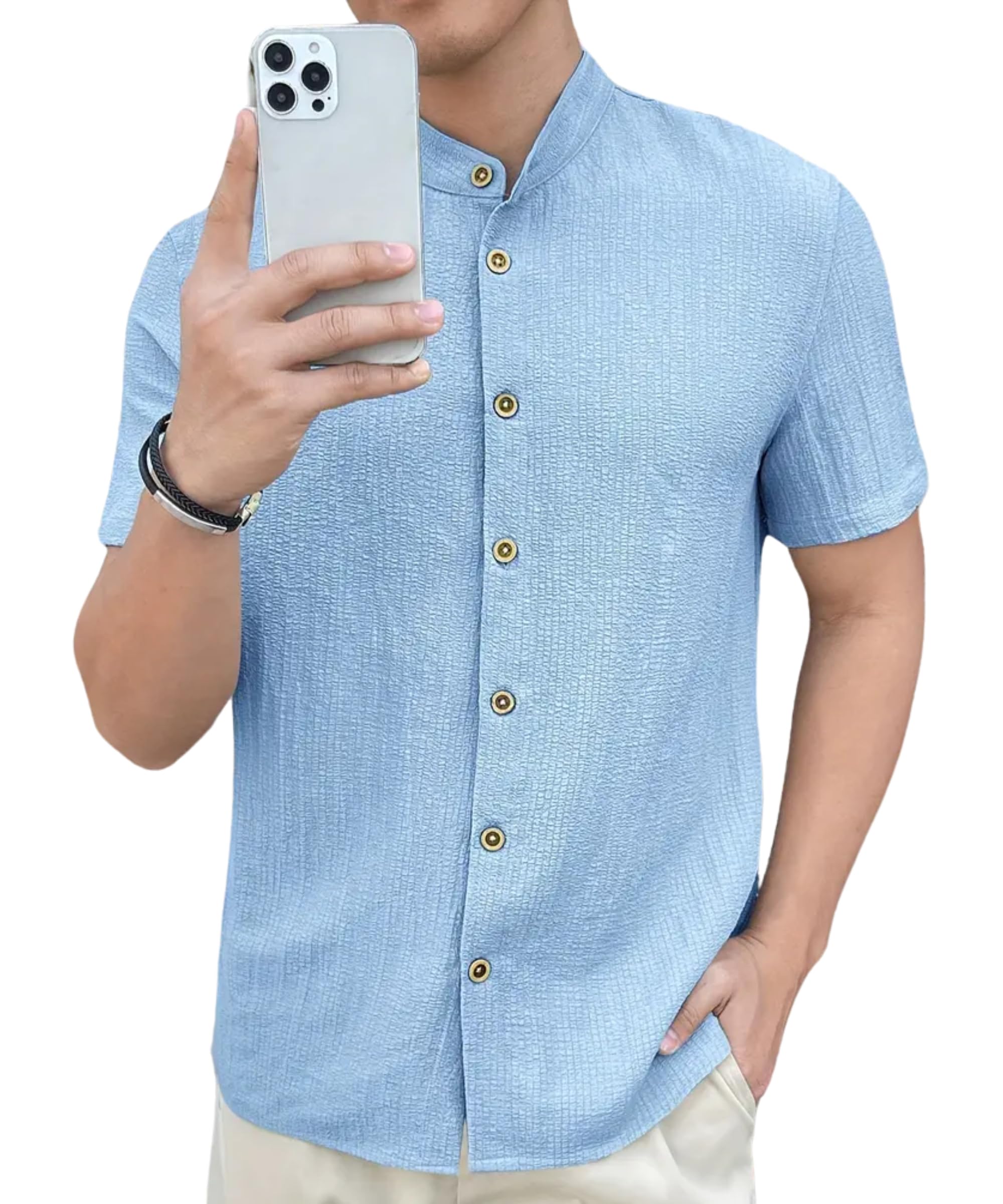 FABRIPPLE Men Solid Textured Half Sleeve Shirt