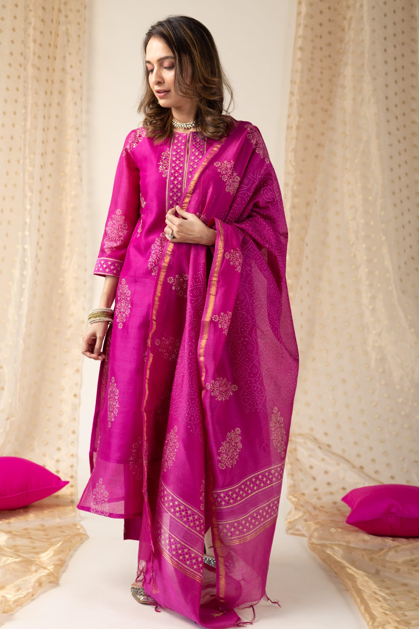 GoSriKi Pink Rayon Kurta Set for Women - Image 2