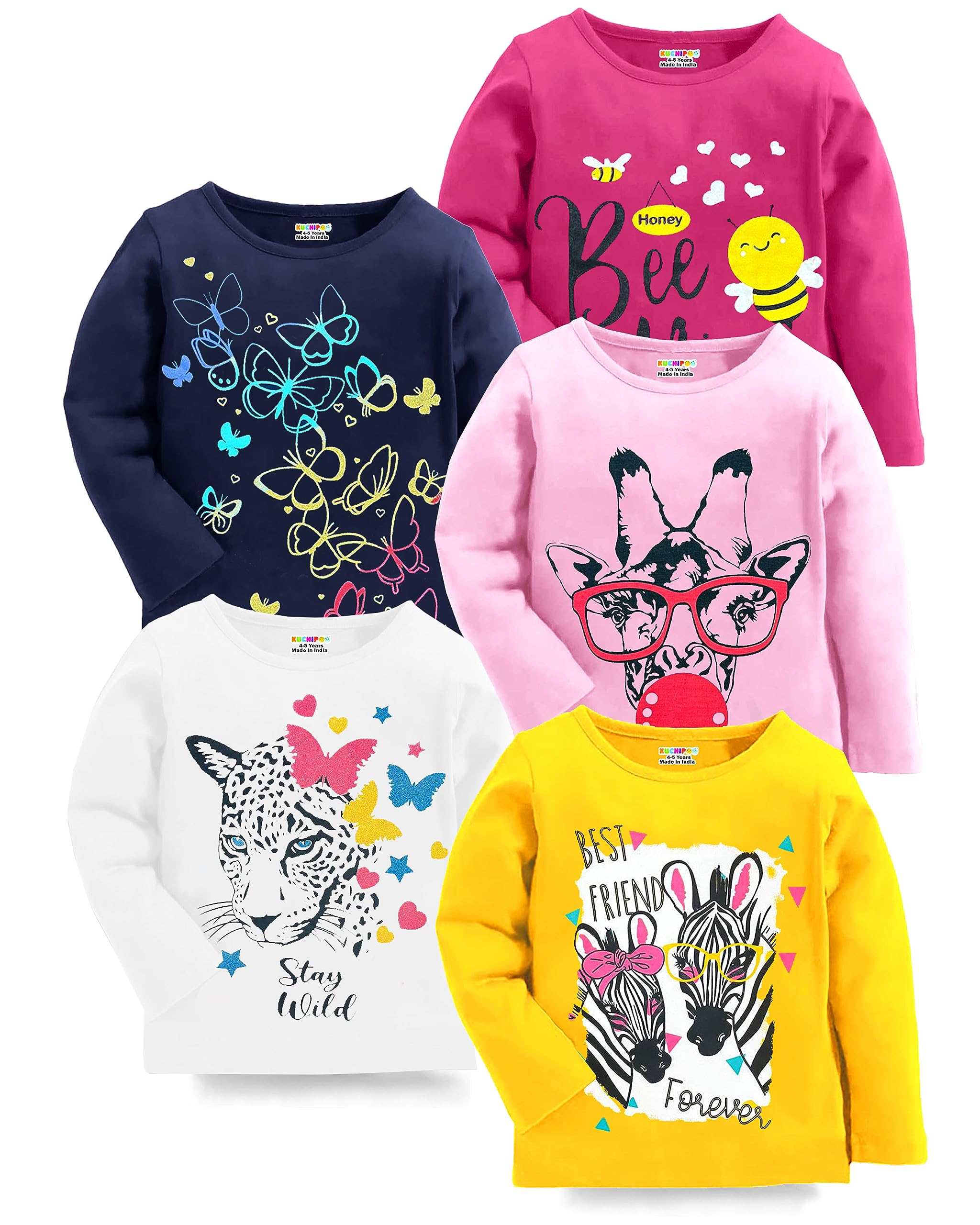 Kuchipoo Girls Cotton T-Shirts Multi-Colored