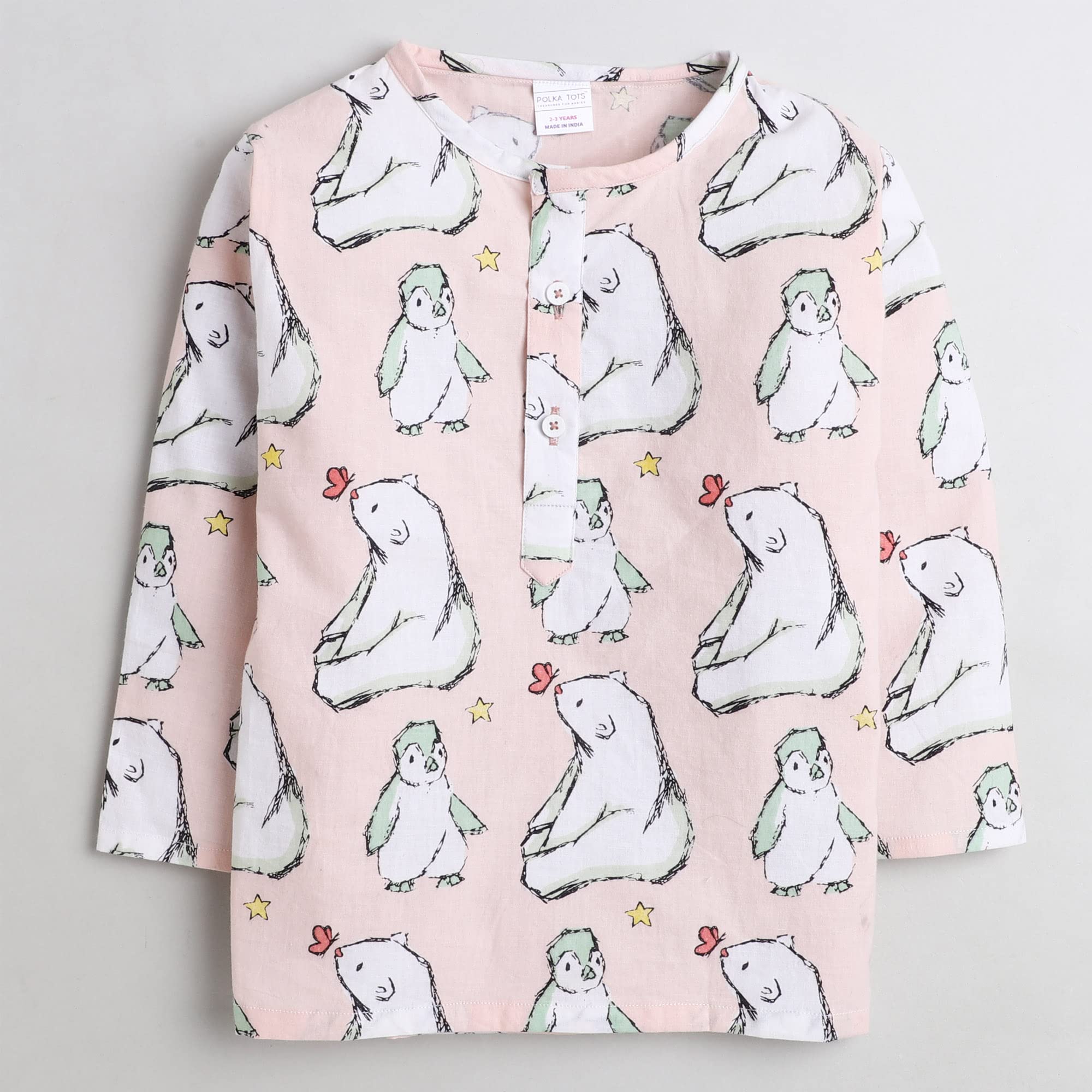 POLKA TOTS Cotton Kurta Pyjama Set for Kids - White - Image 2