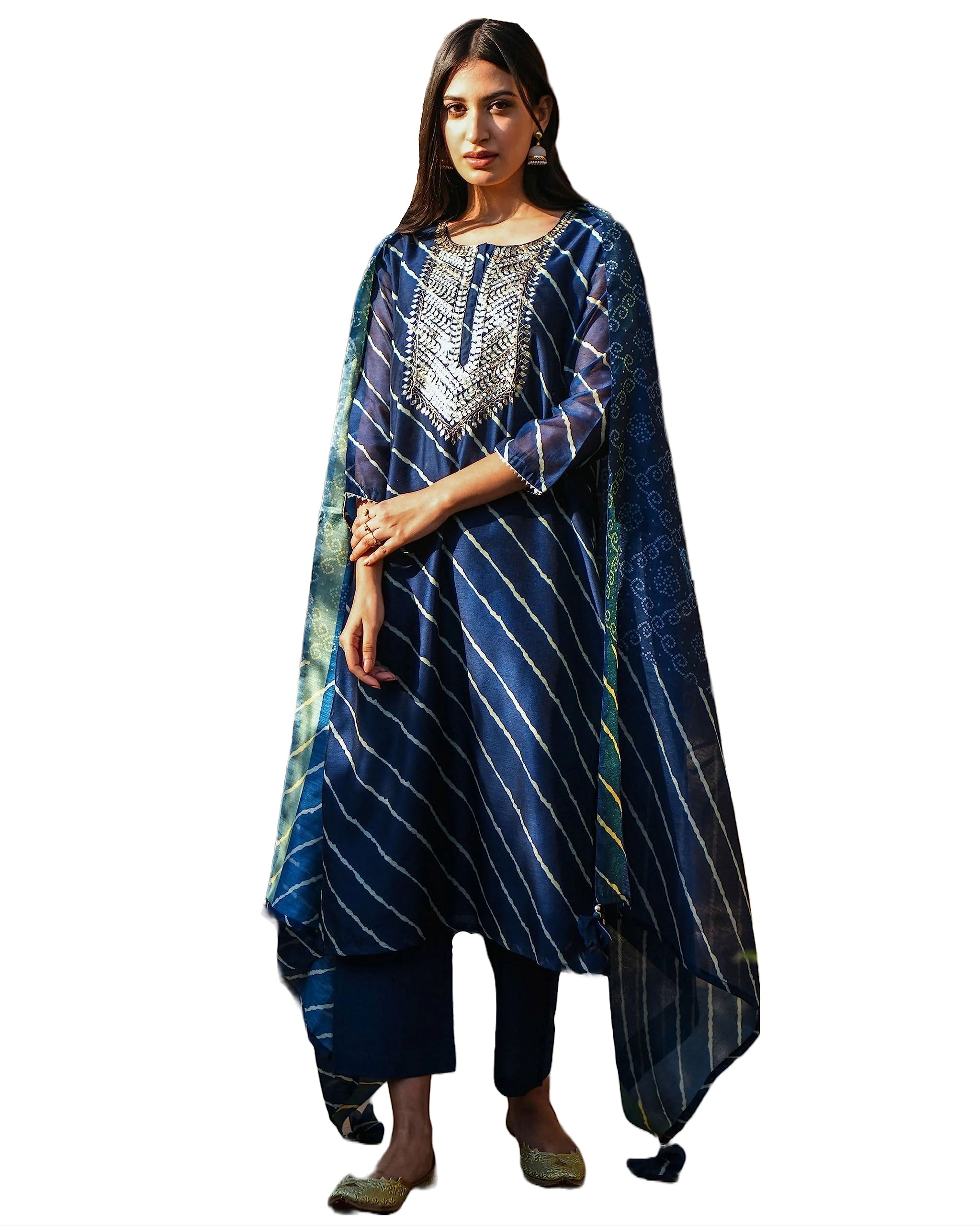 GoSriKi Navy Blue Cotton Kurta Set for Women