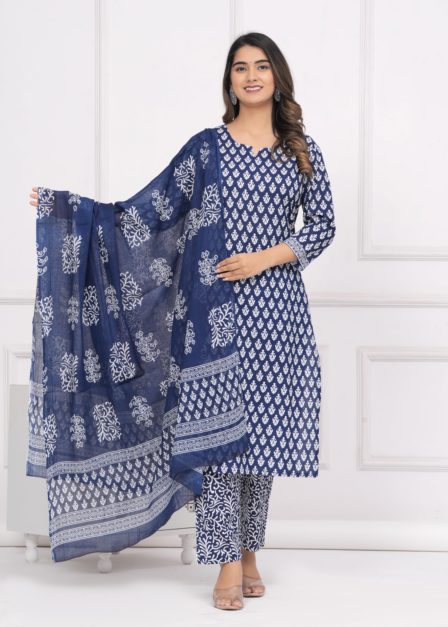 MEERA FAB Blue Cotton Printed Kurta Set for Women - Image 2