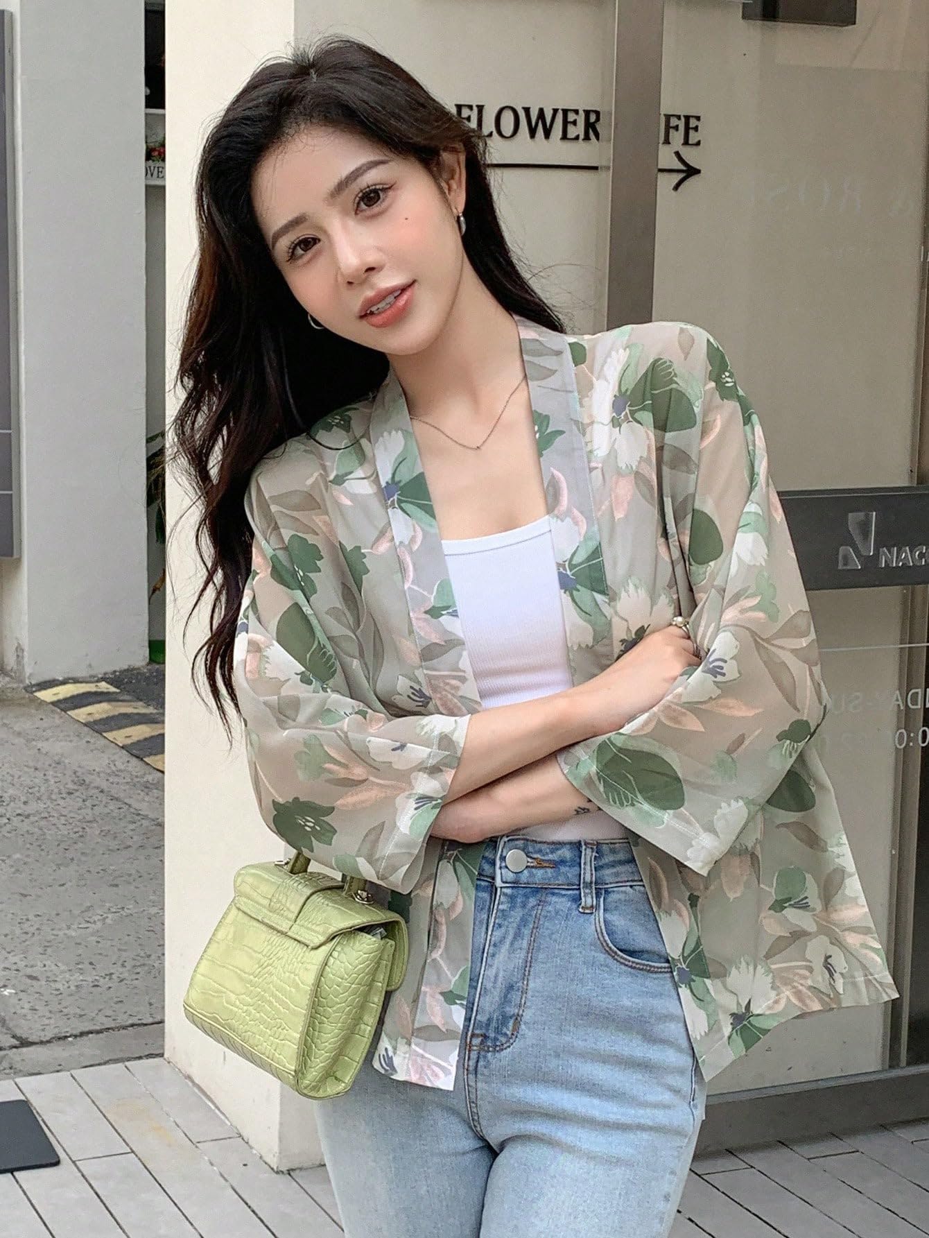 TOPLOT Women's Floral Georgette Shrug - Green - Image 5