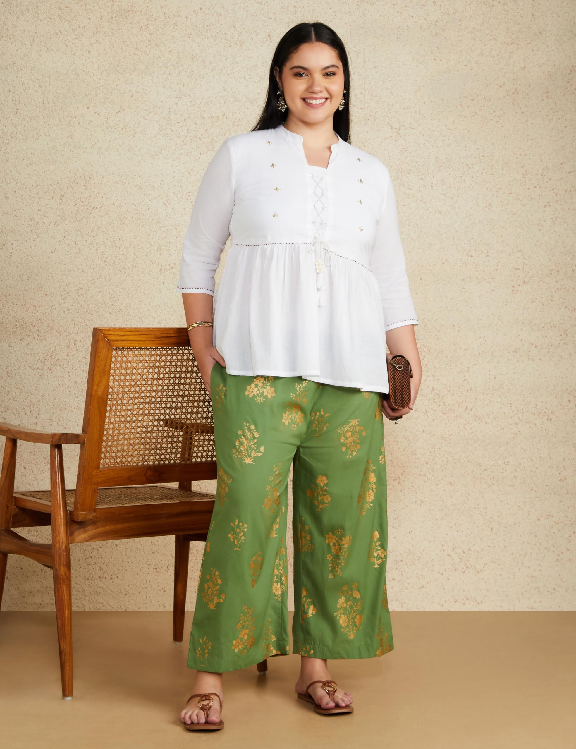 Myx Women's Cotton Flared Palazzo - Green - Image 5