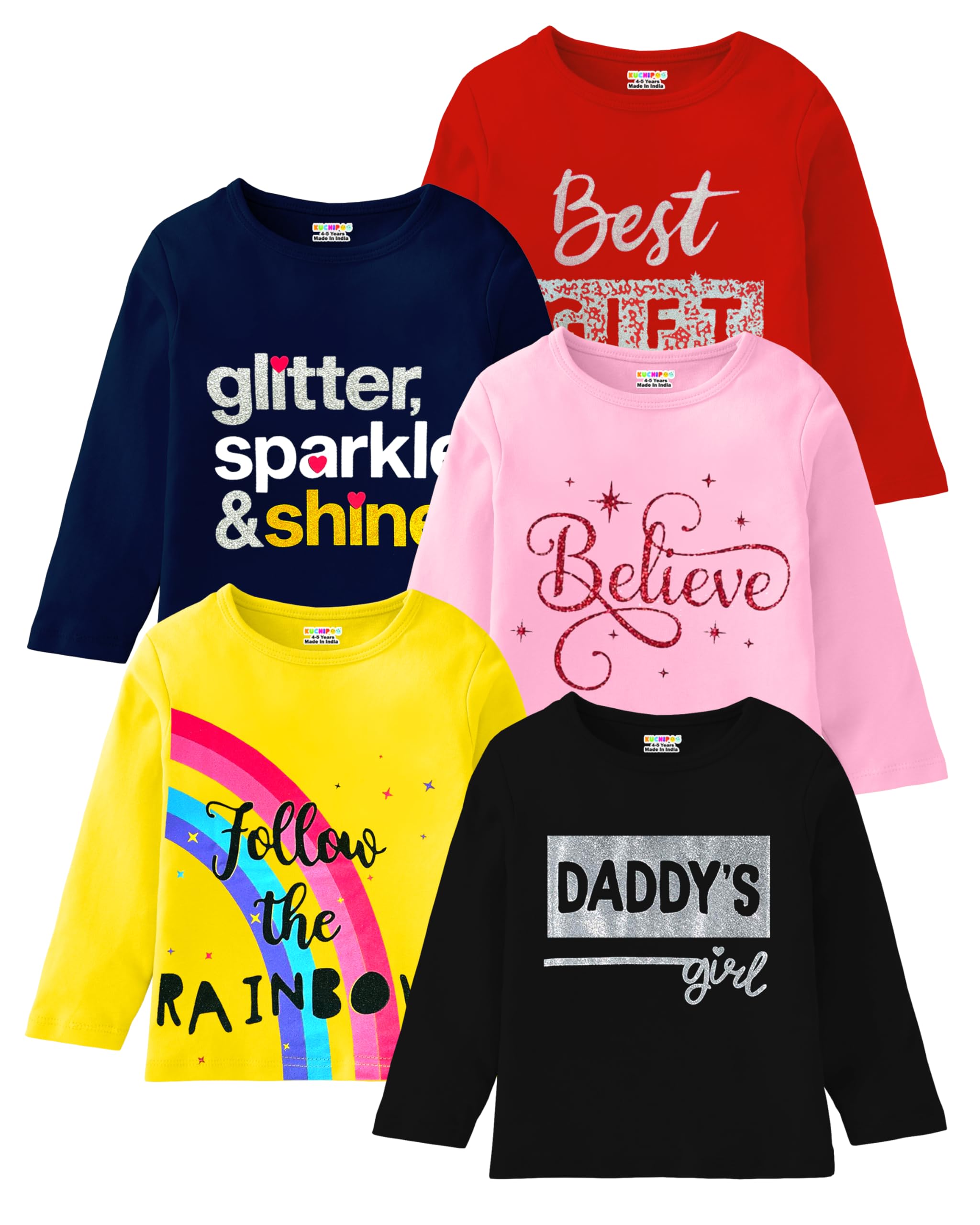 Kuchipoo Girls Cotton T-Shirts - Multi-Colored