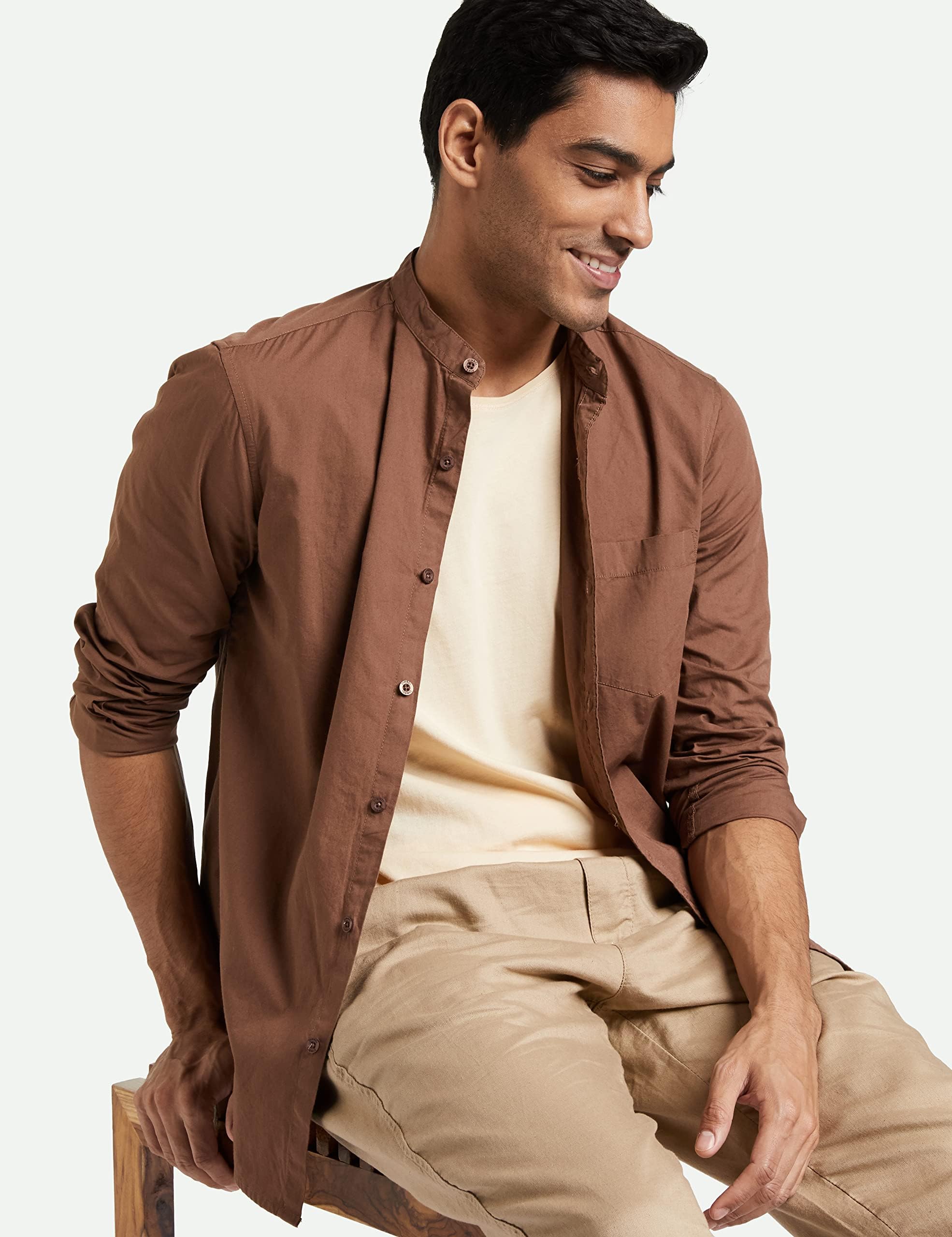 Symbol Men's Cotton Shirt - White Brown - Image 3