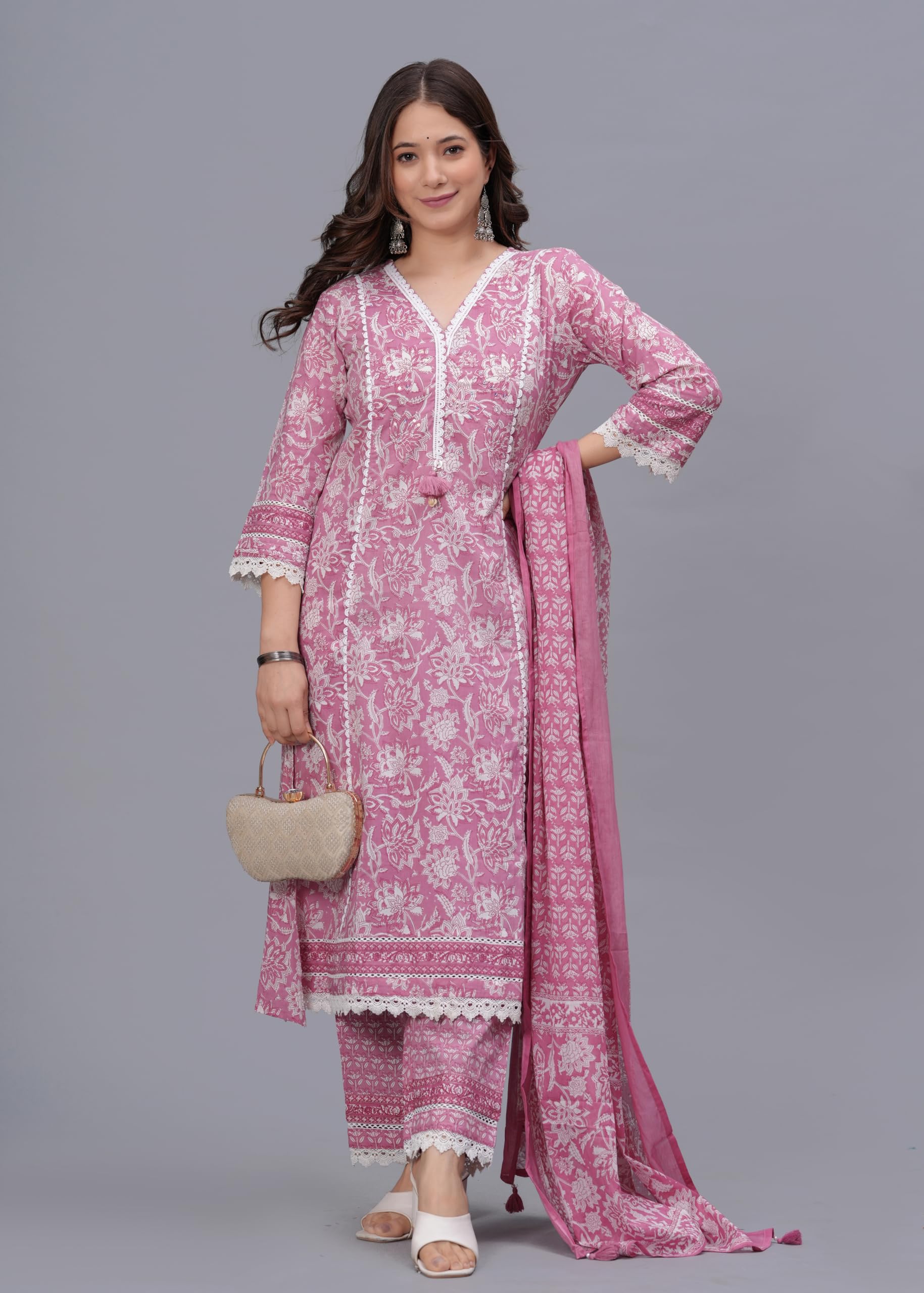 Amayra Pink Printed Cotton Kurta Set - Image 5