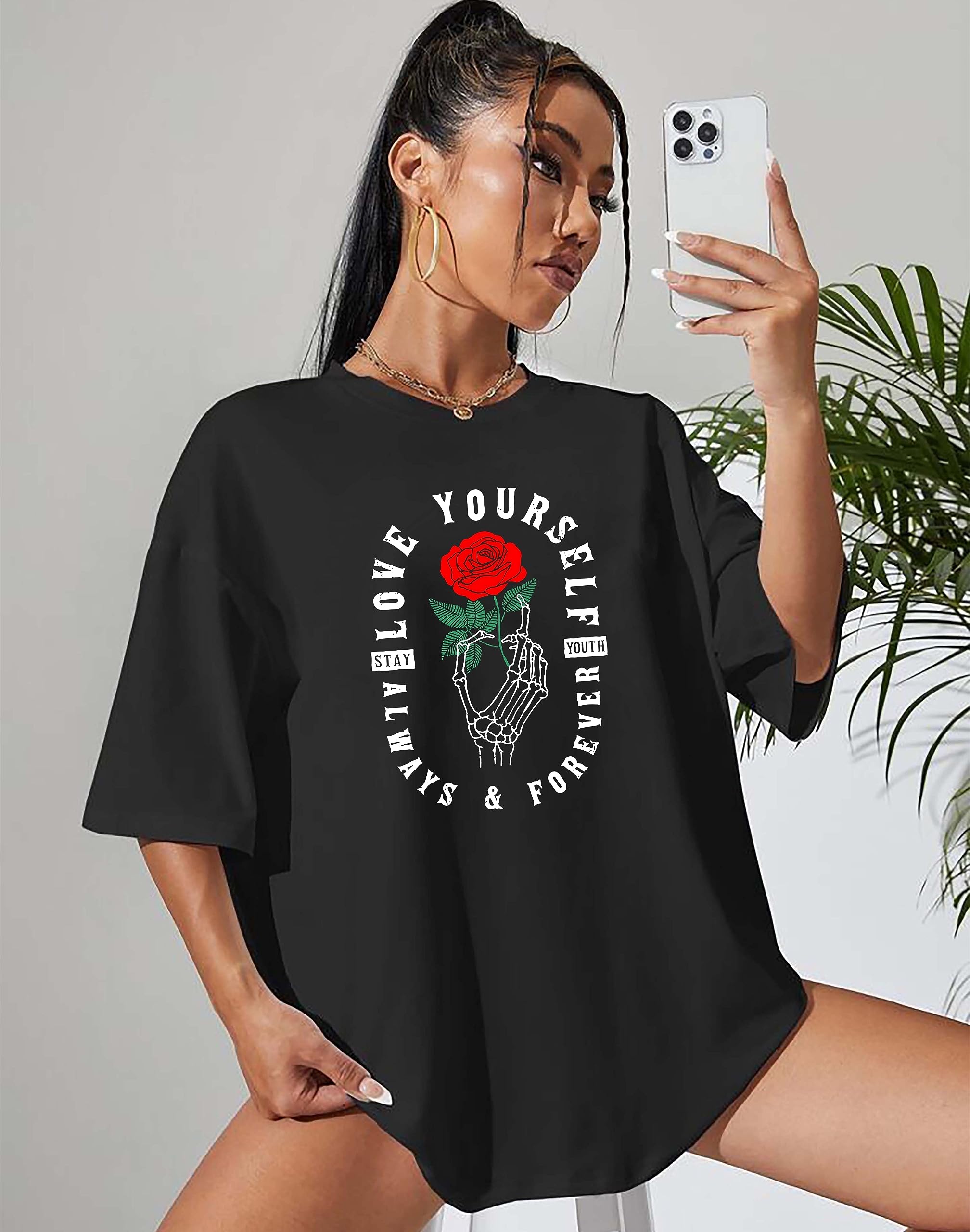 London Hills Oversized T-Shirt for Women - Black - Image 4