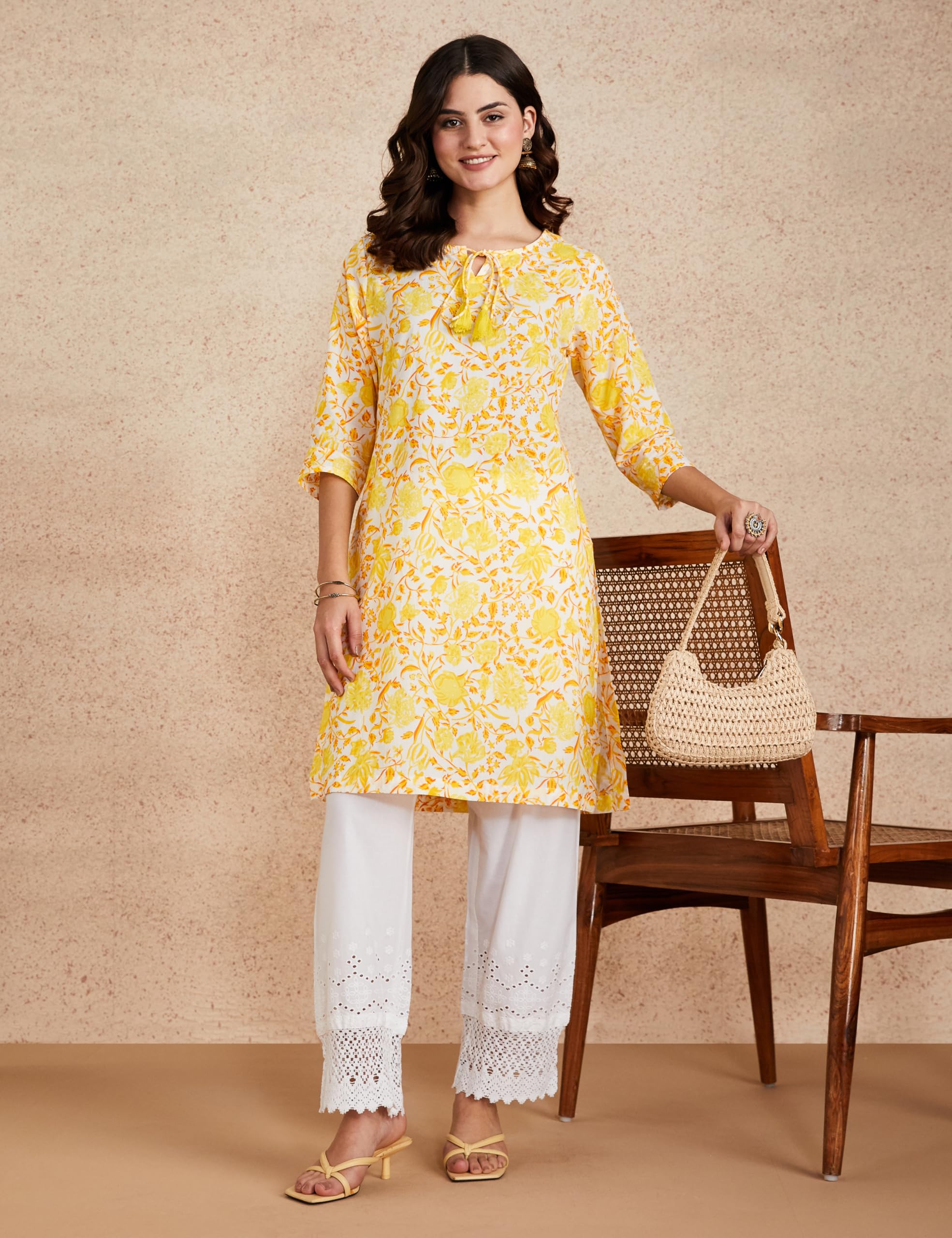 Myx Women's Cotton Kurta - Yellow - Image 3
