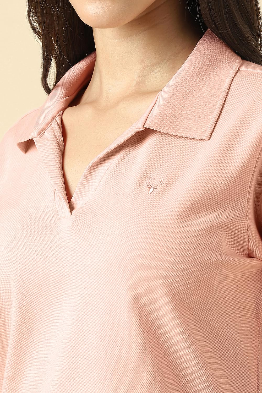 Allen Solly Women's Pink Polo Neck T-Shirt - Image 4