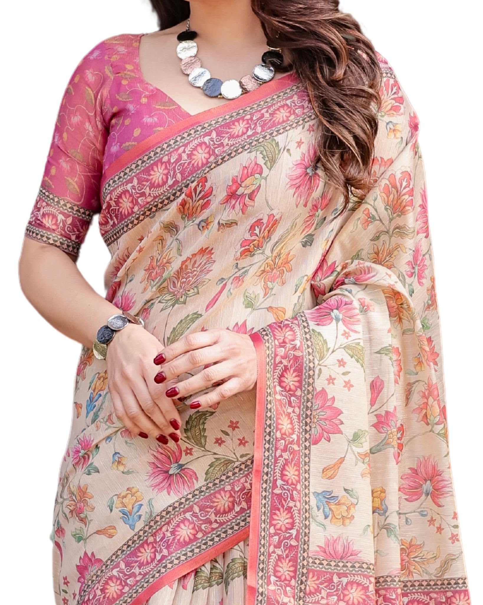 ALMAARI Handloom Cotton Floral Saree