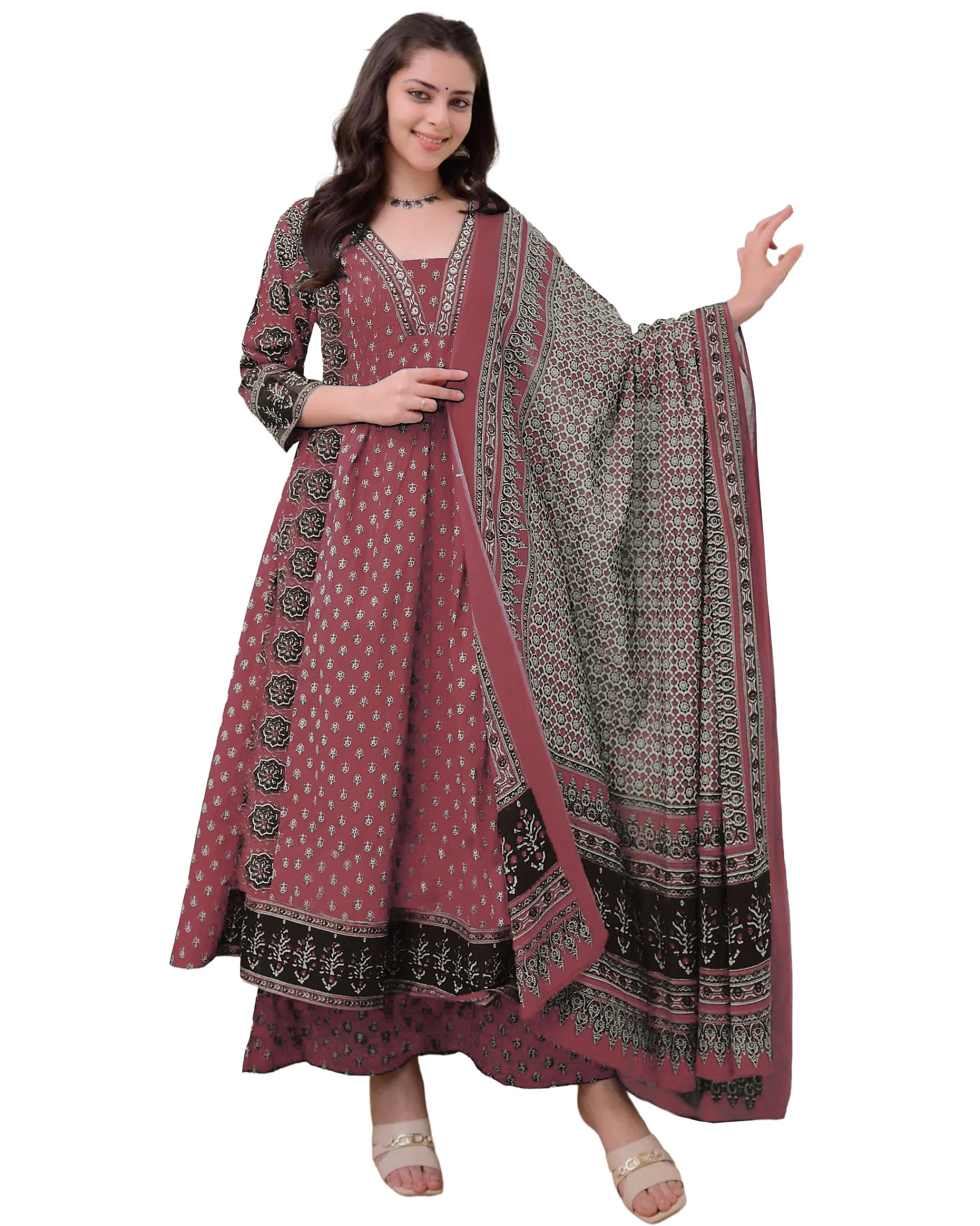 Anarkali Kurta Set with Palazzo & Dupatta - Purple for Women