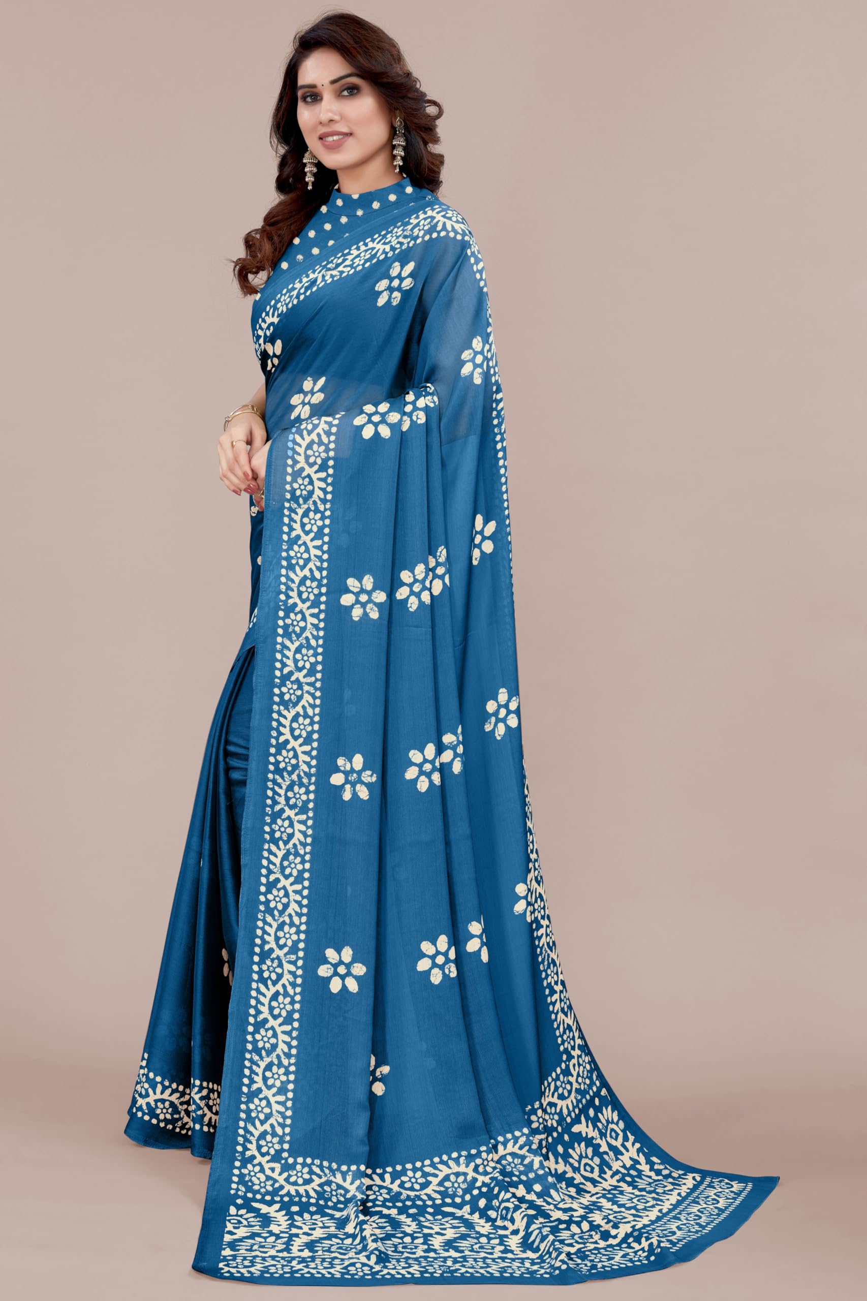 MIRCHI FASHION Blue Chiffon Georgette Batik Saree for Women - Image 3