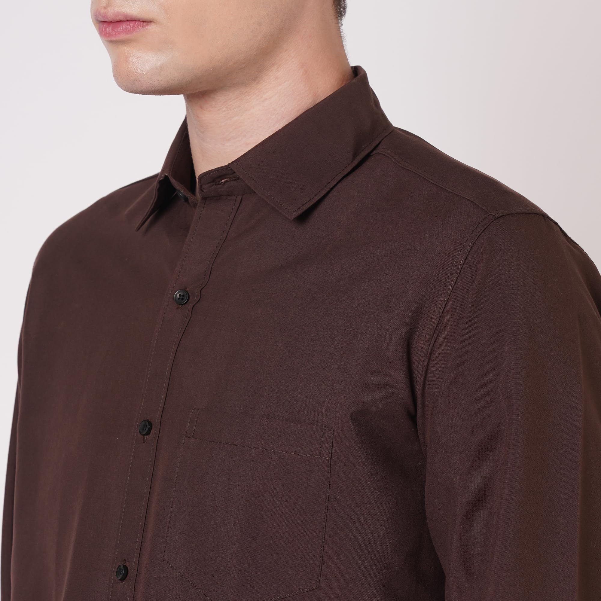 Men's Cotton Shirt - Dark Brown - Image 3