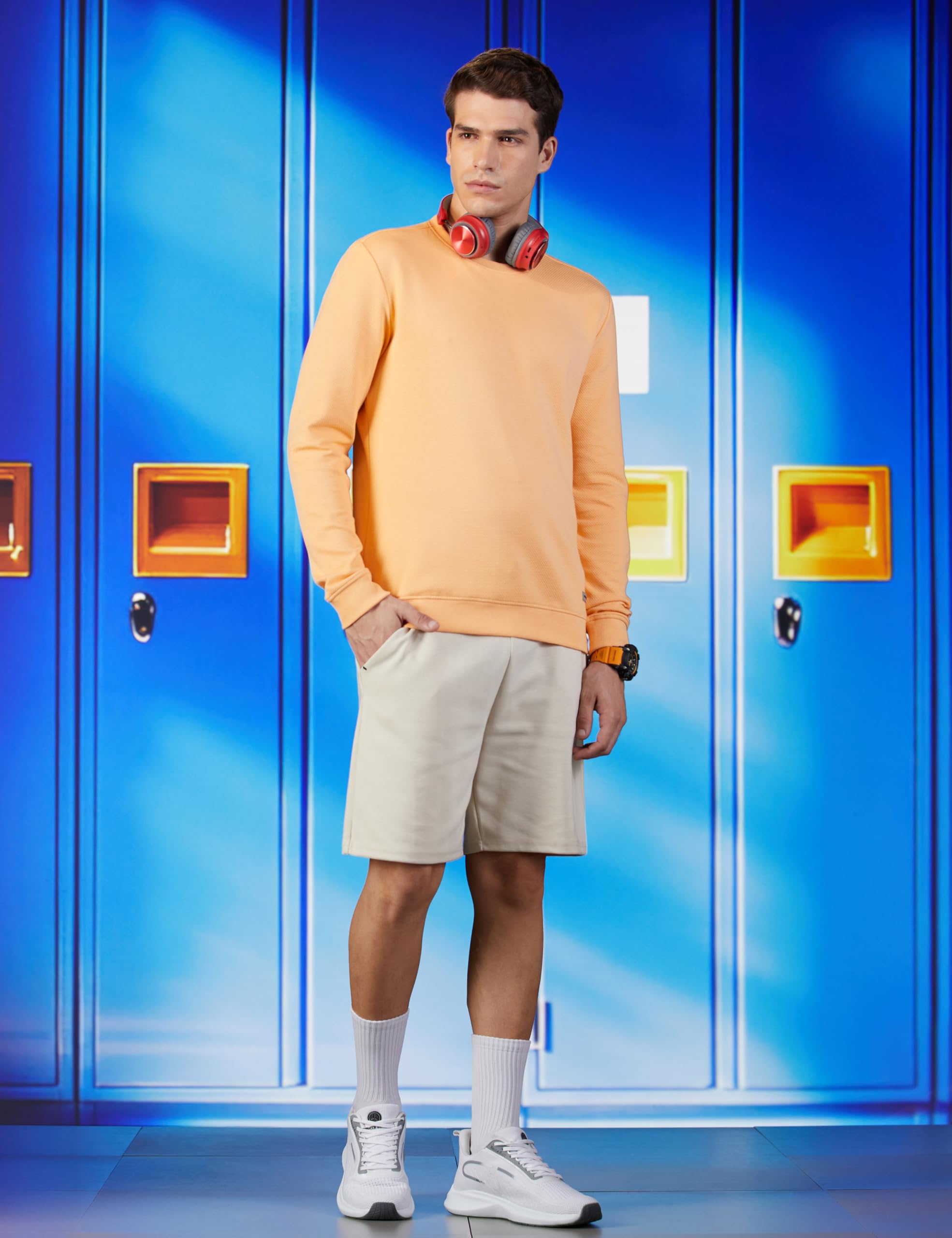 Van Heusen Men's Cotton Blend Crew Neck Sweatshirt - Peach - Image 2