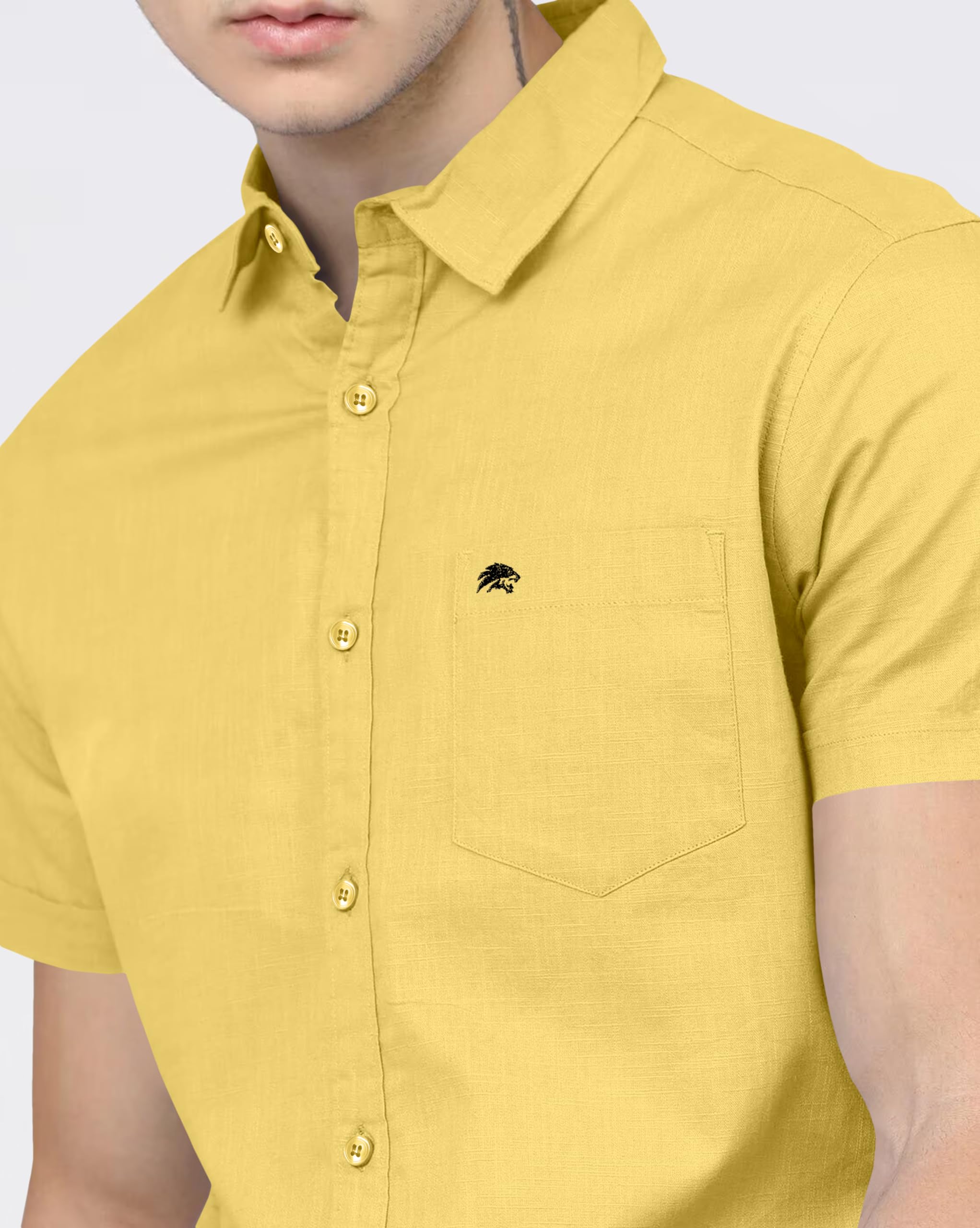 BRUCEWANE Men Cotton Half Sleeve Shirt - Lemon Yellow - Image 2