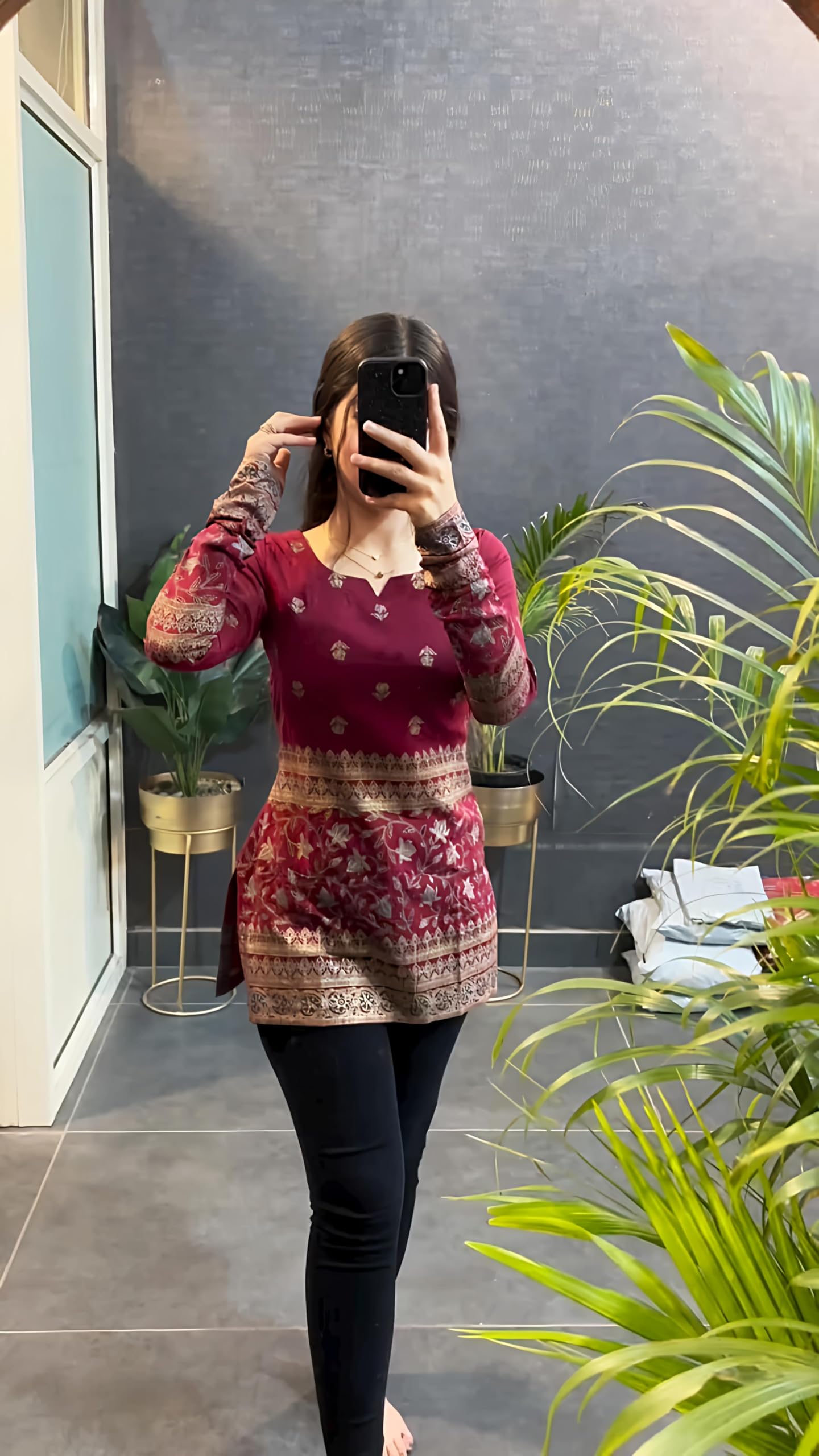 RJP CRAFT Womens Kalamkari Viscose Rayon Kurti - Maroon - Image 4