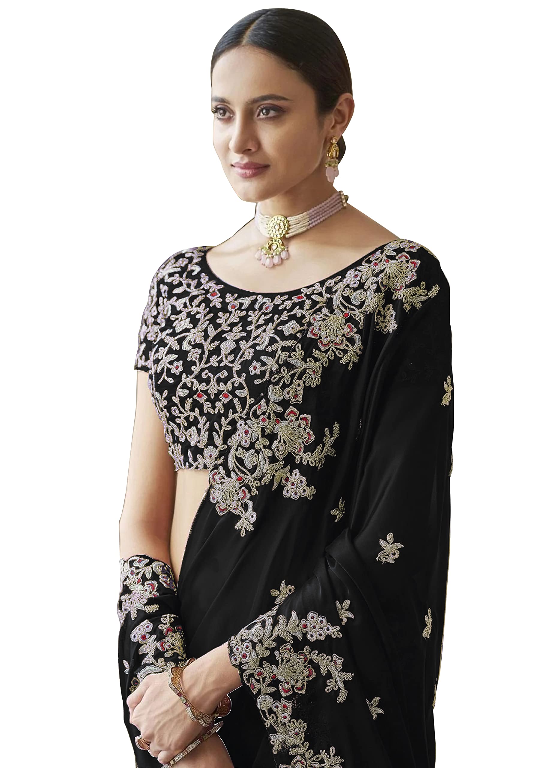 TRENDMALLS Women's Rangoli Silk Embroidred Saree - Black - Image 4