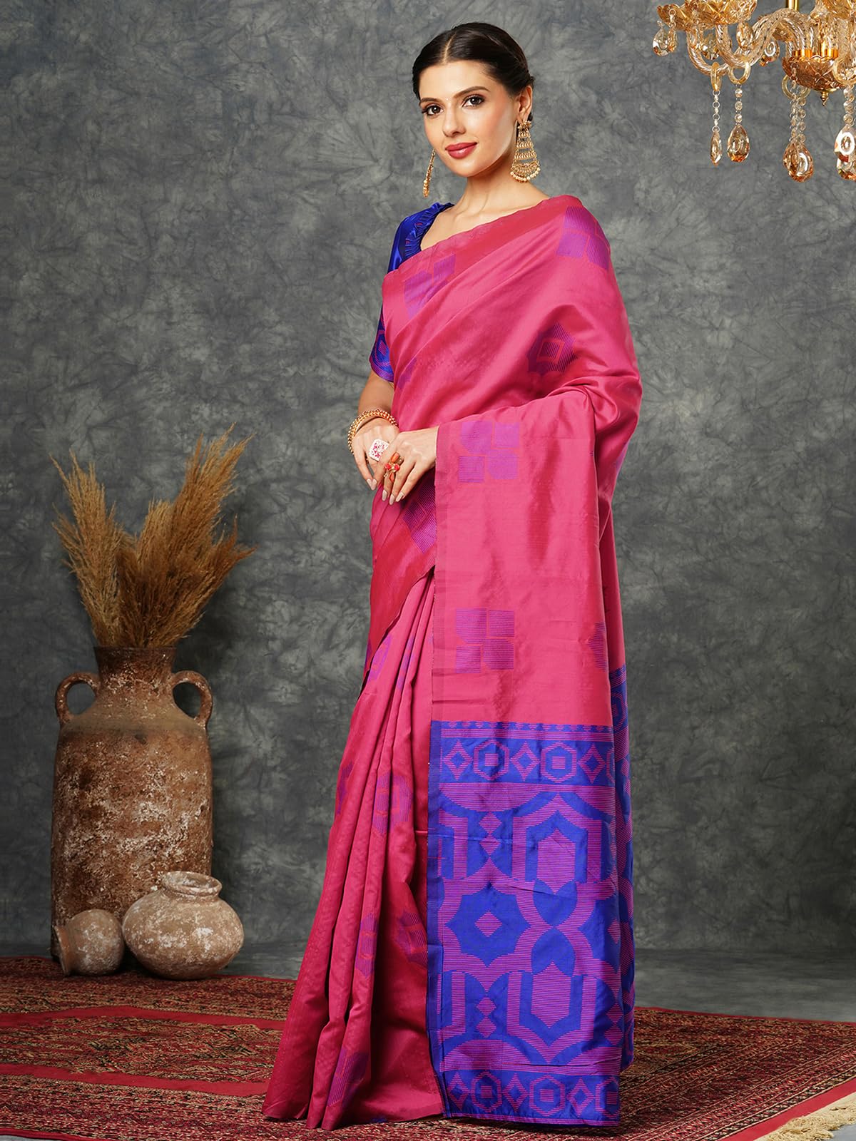 Banarasi Silk Saree - Dark Pink - Image 2