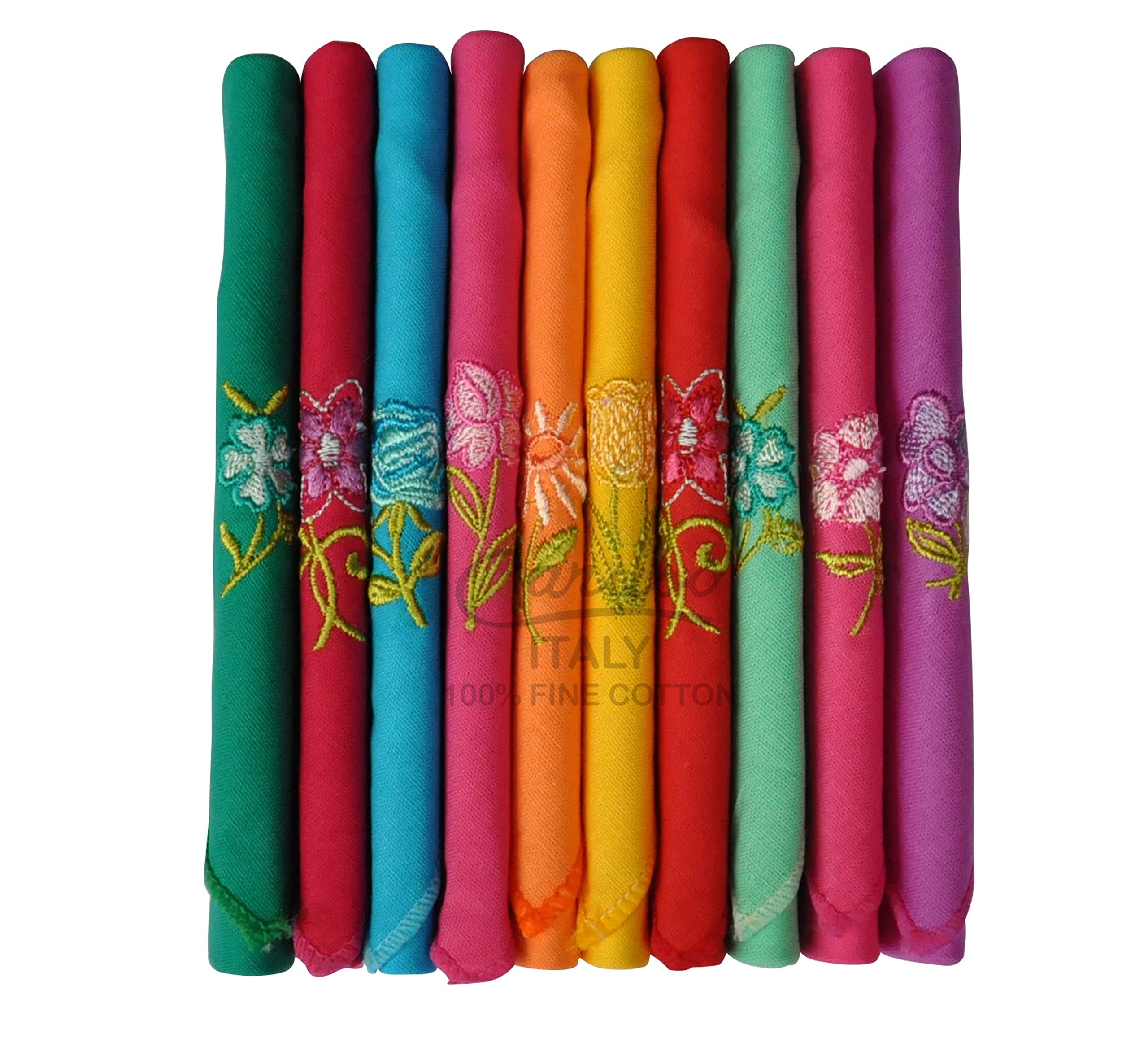 Caruso Italy Women's Multicolor Embroidered Cotton Handkerchiefs