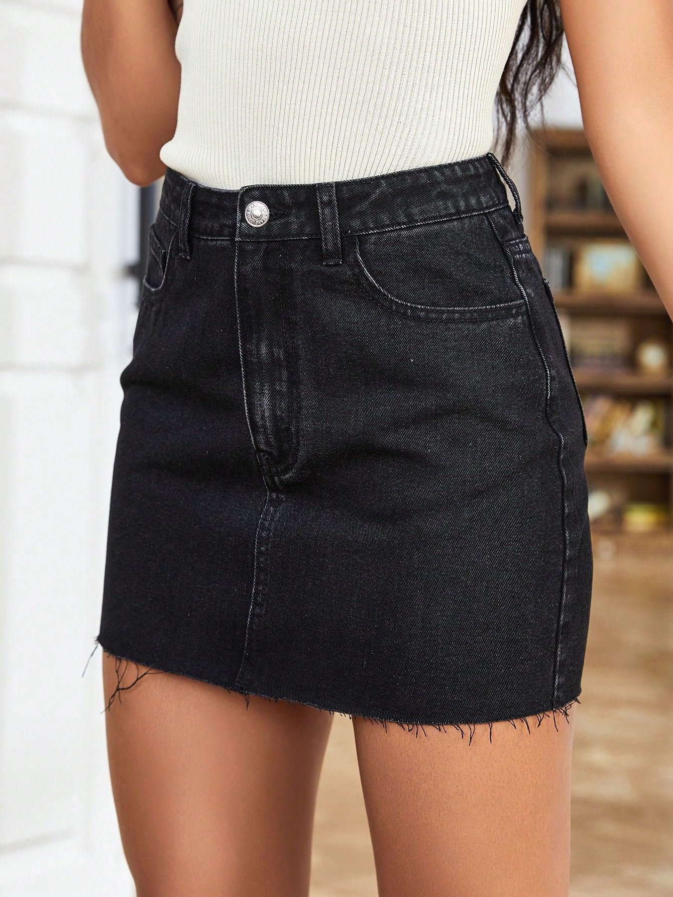 Black Bodycon Denim Mini Skirt for Women - Image 3