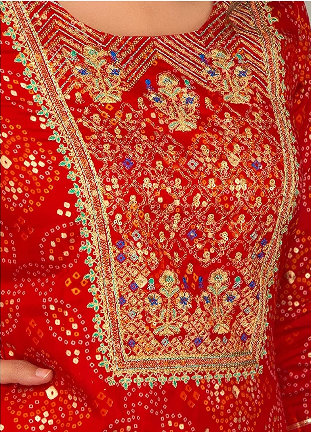 GarbGlide Women's Rayon Kurta with Palazzo - Golden Foil Printed Red - Image 5