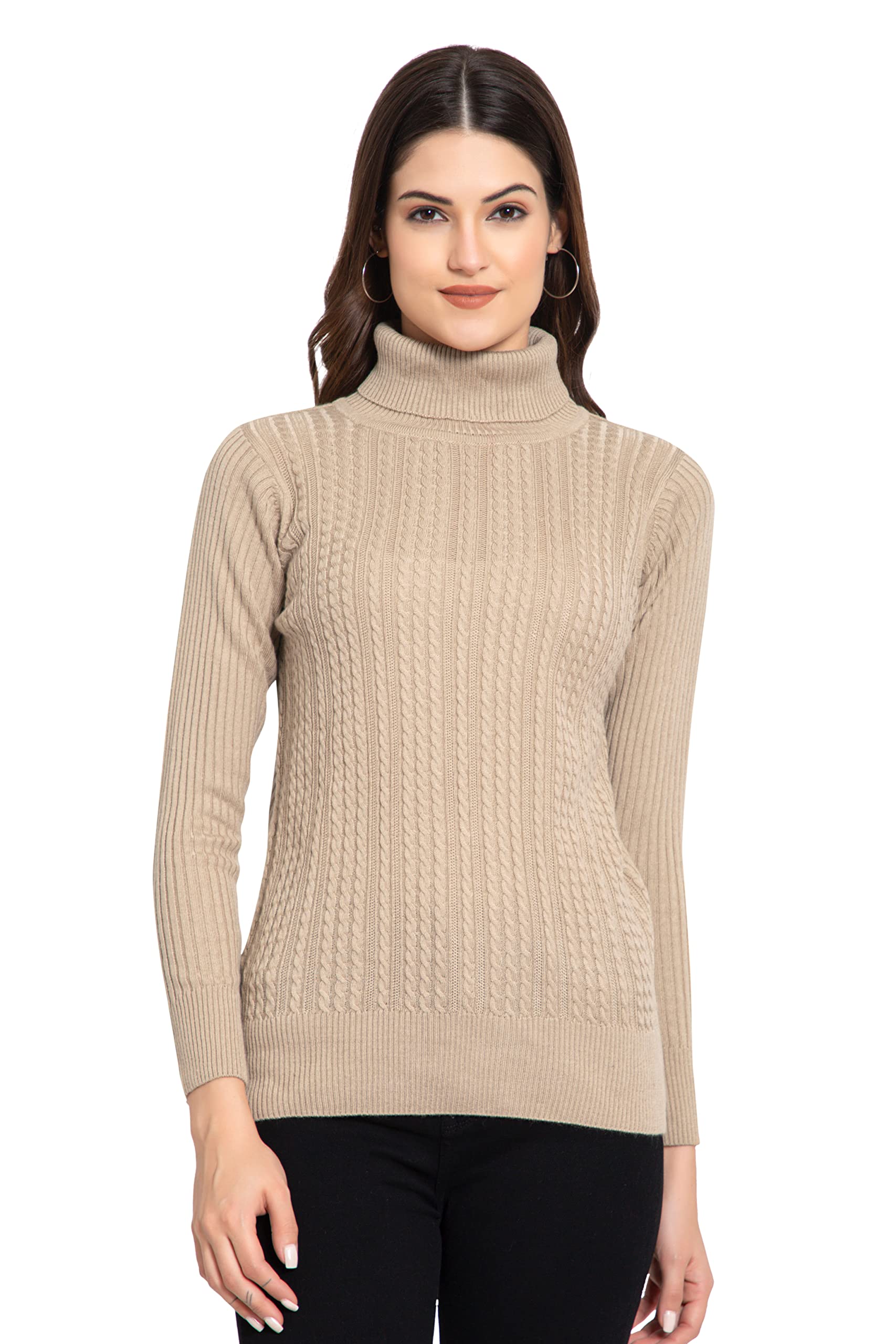 GODFREY Women's Acrylic Blend Turtle Neck Pullover - Beige