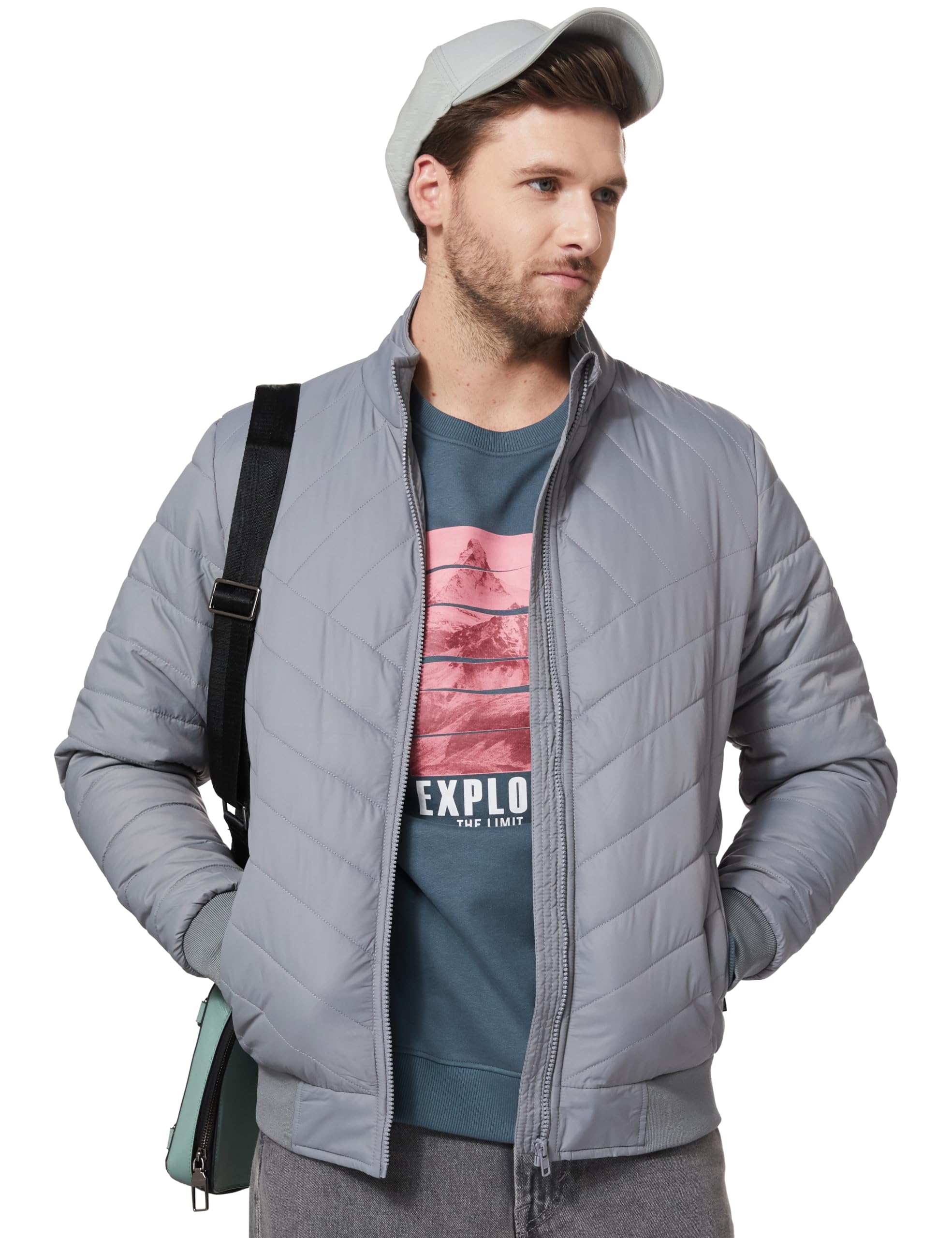 Amazon Men Band Collar Jacket Grey