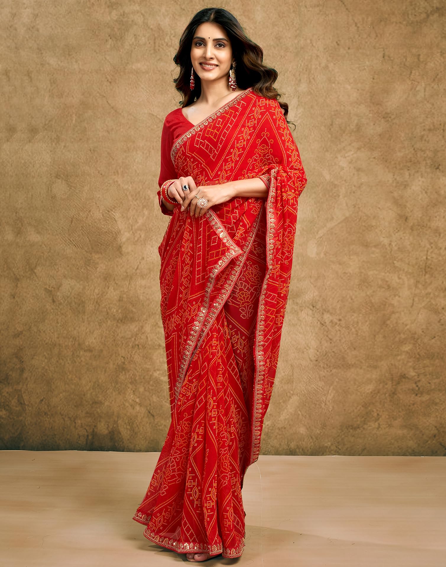 SIRIL Women's Georgette Bandhani Printed Saree - Image 3