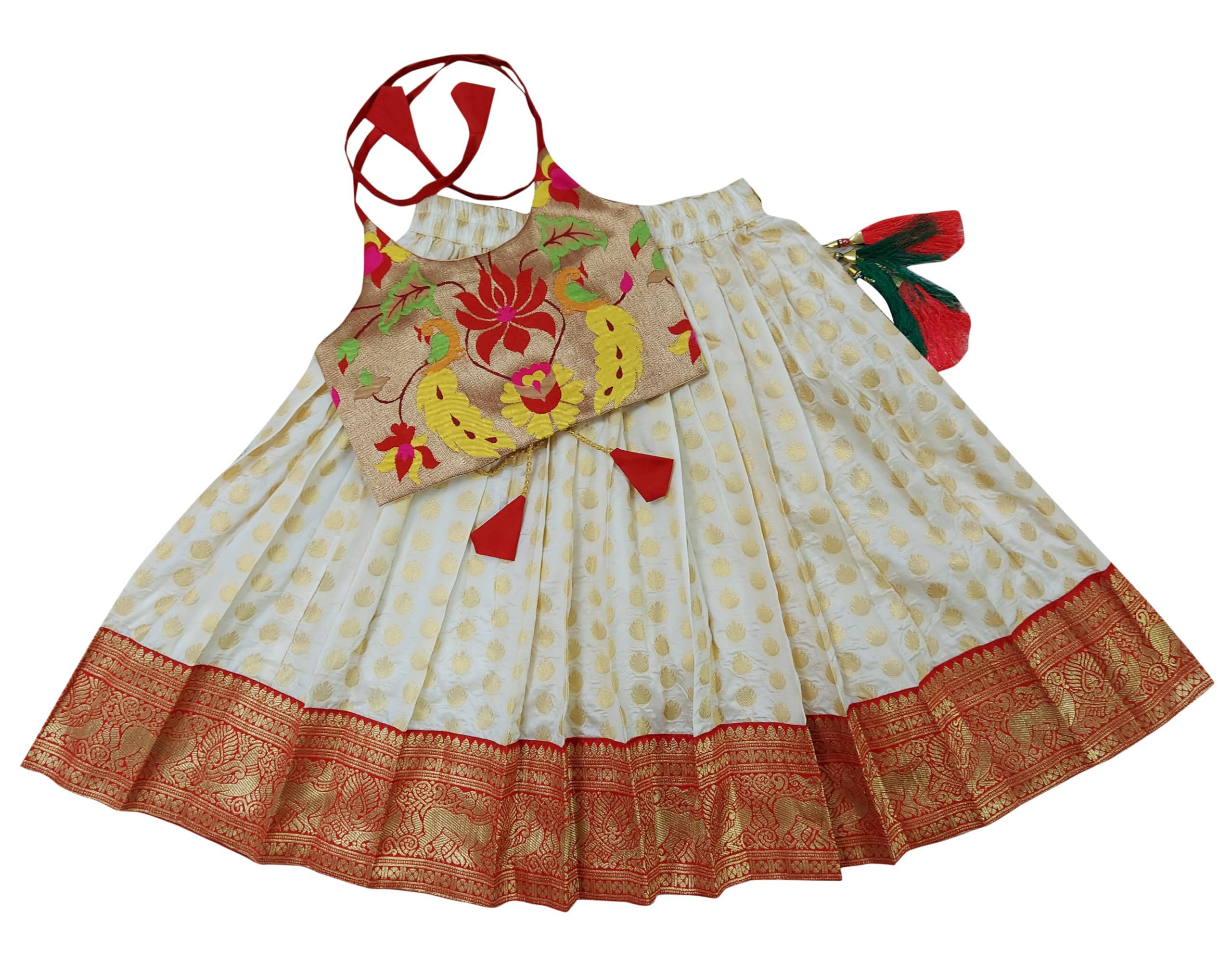 COMRATE Girl Jacquard Pattu Pavadai Red Lehenga Choli