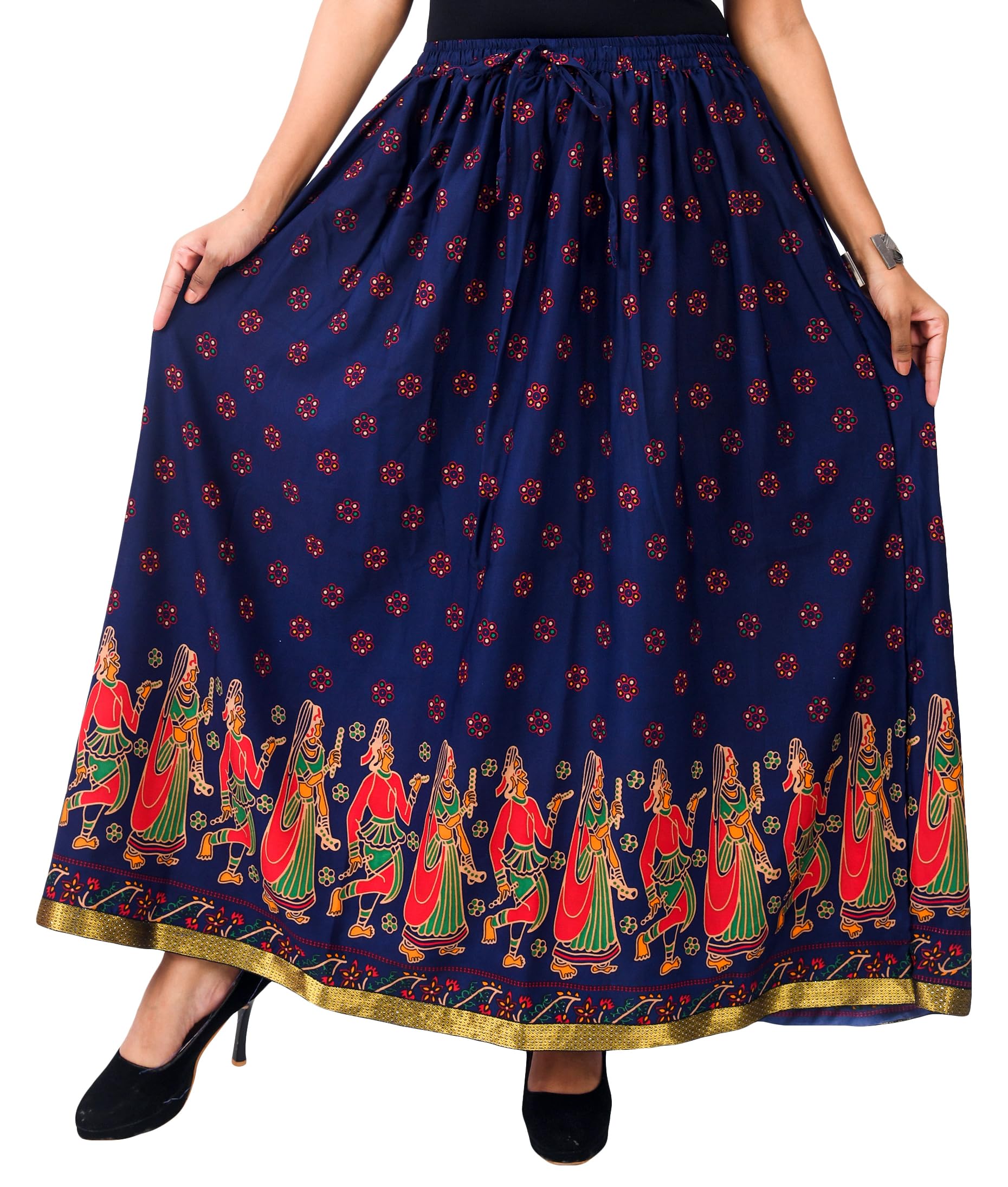 SAMJHI Polyester Floor Length Skirt for Women - Blue Floral