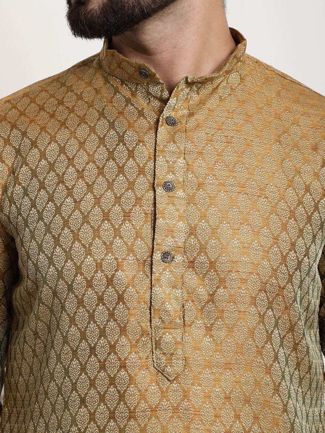 SOJANYA Men's Silk Blend Kurta Pyjama - Mustard - Image 5