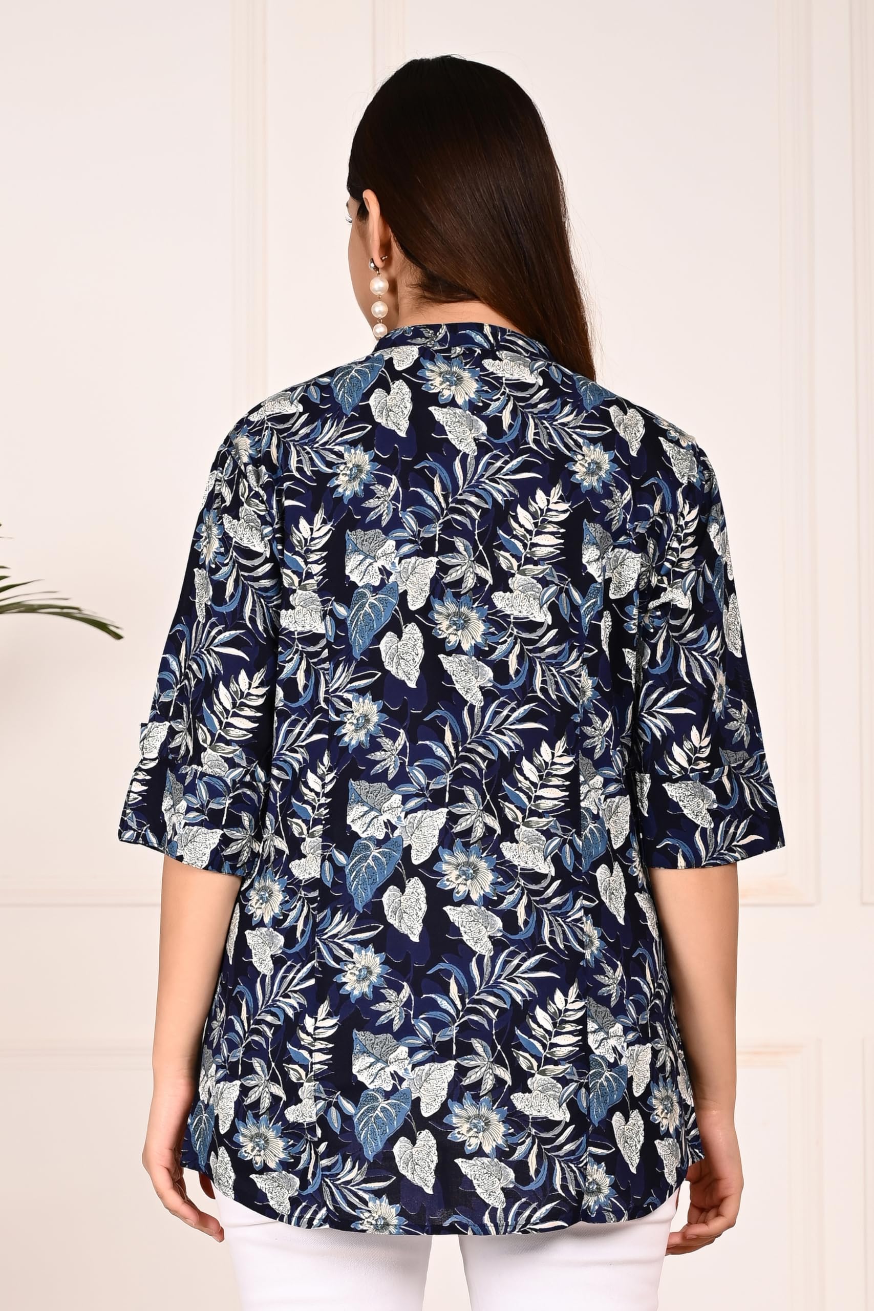 FebQ Women's Printed Mandarin Collar Rayon Shirt - Image 2