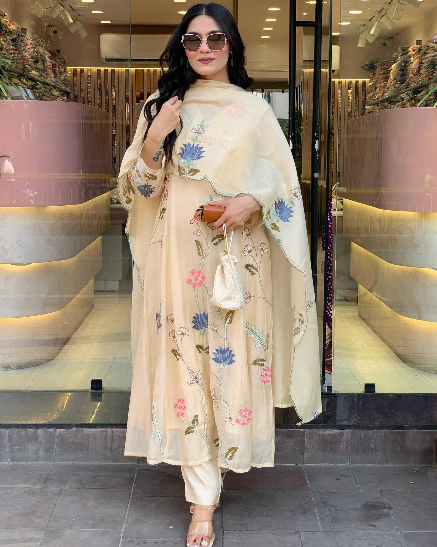 GoSriKi Chanderi Cotton Anarkali Kurta Set - Image 4