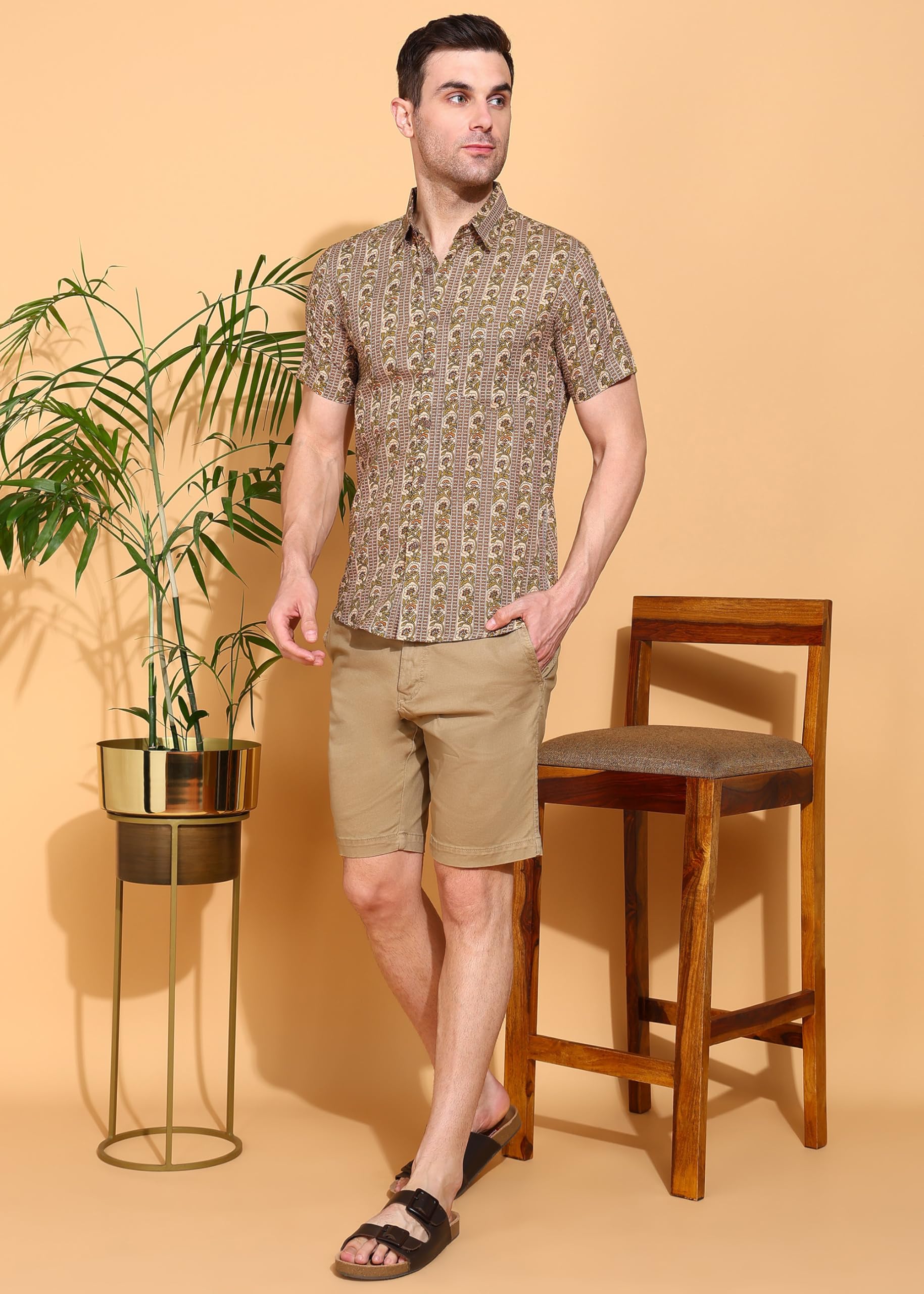 Yash Gallery Men's Green Cotton Floral Print Shirt - Image 5