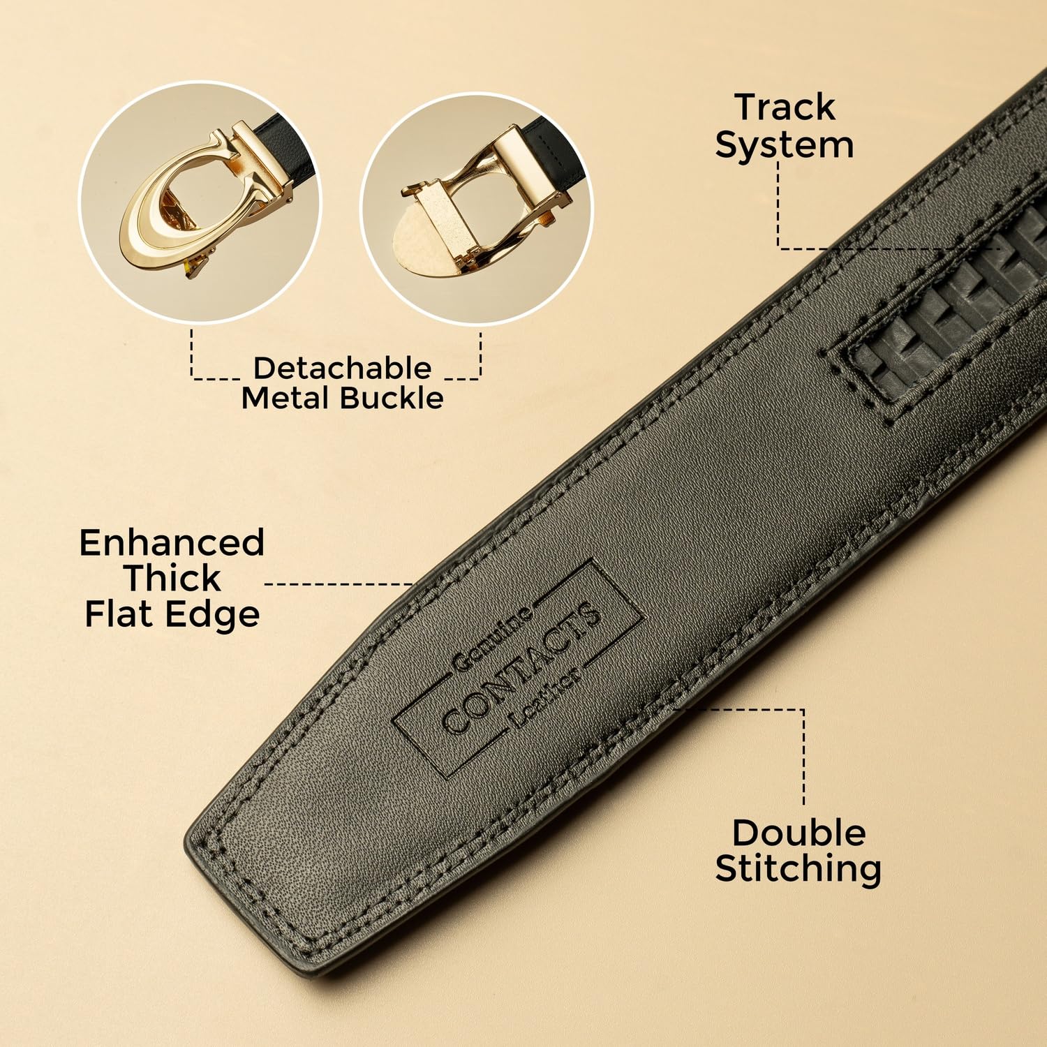 Contacts Gold Leather Belt for Men - Image 3