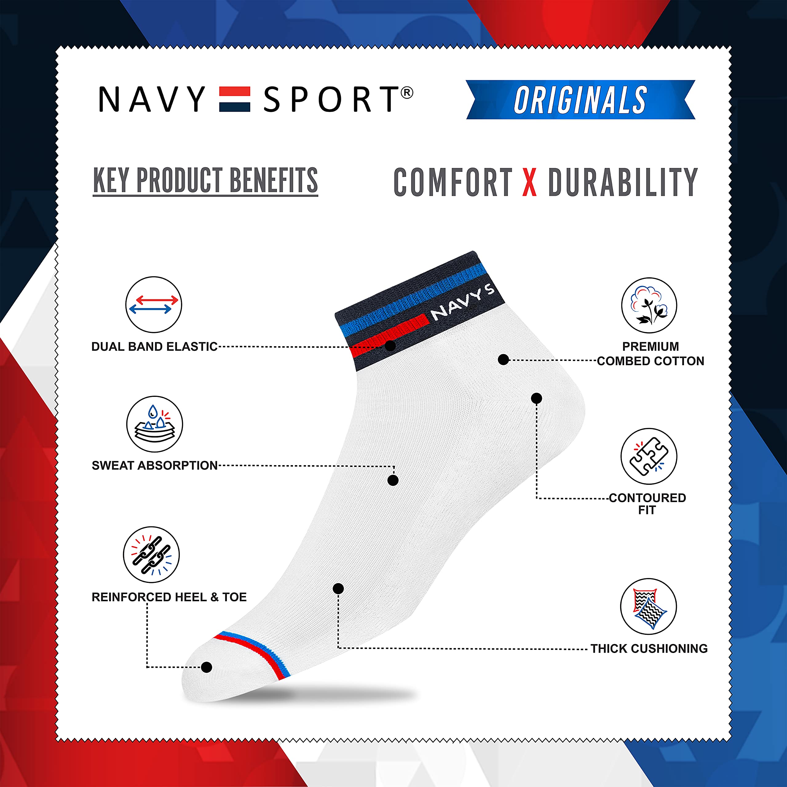 NAVYSPORT Men's Multicolor Ankle Socks - Cotton - Image 2