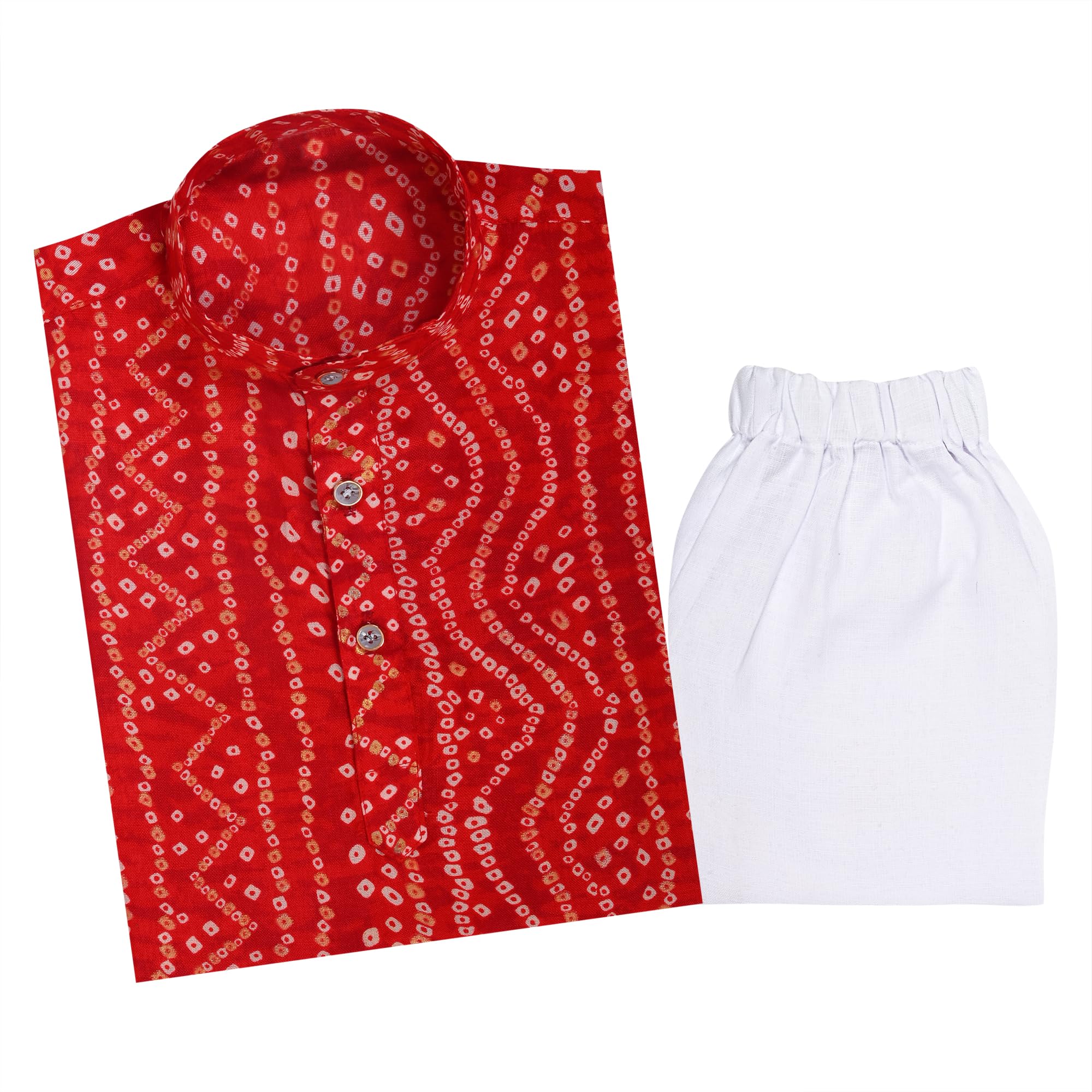 TinySteps Boys Bandhani Printed Cotton Kurta Pajama - Red