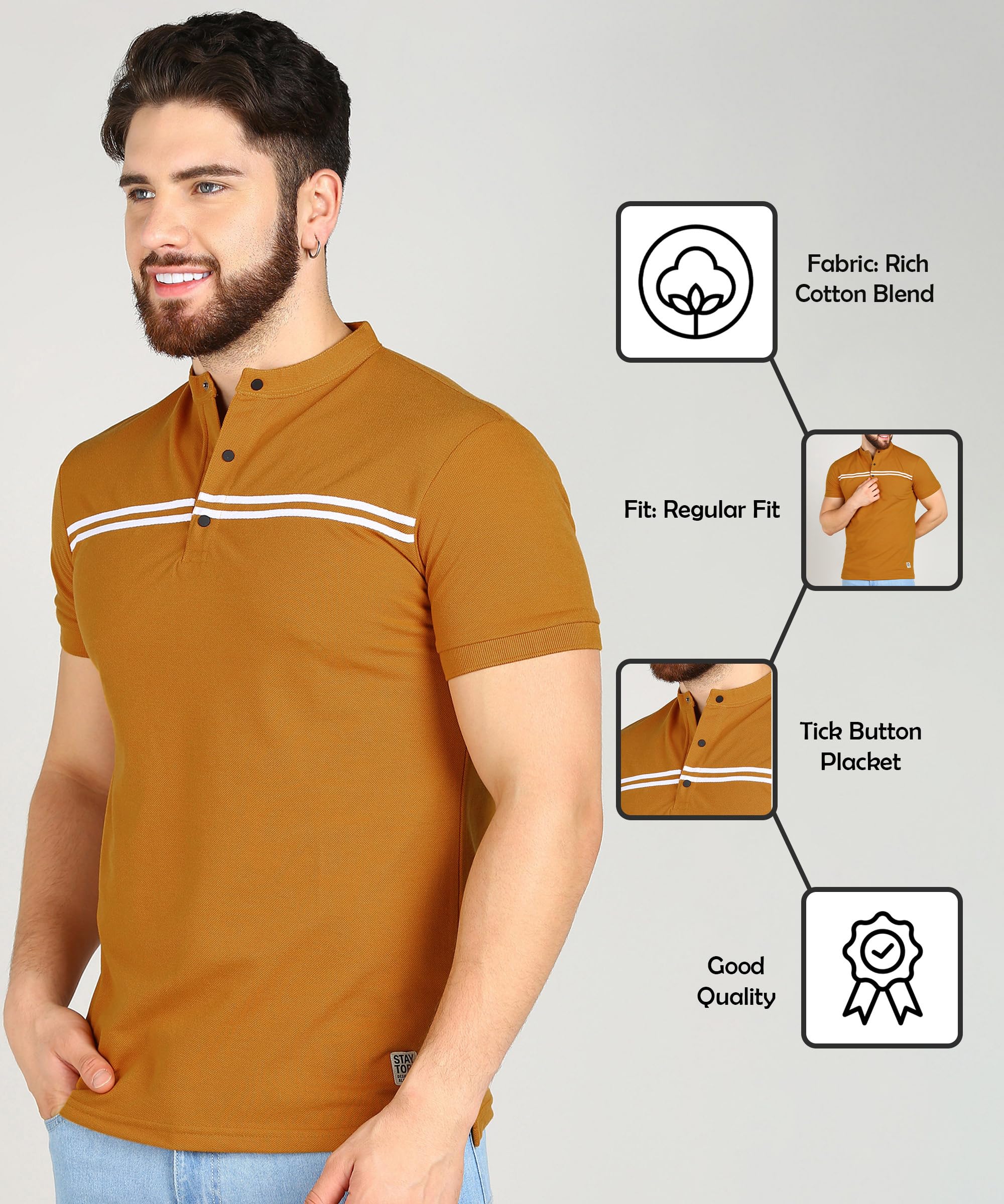 Alan Jones Clothing Men's Mandarin Collar Polo - Tan - Image 2