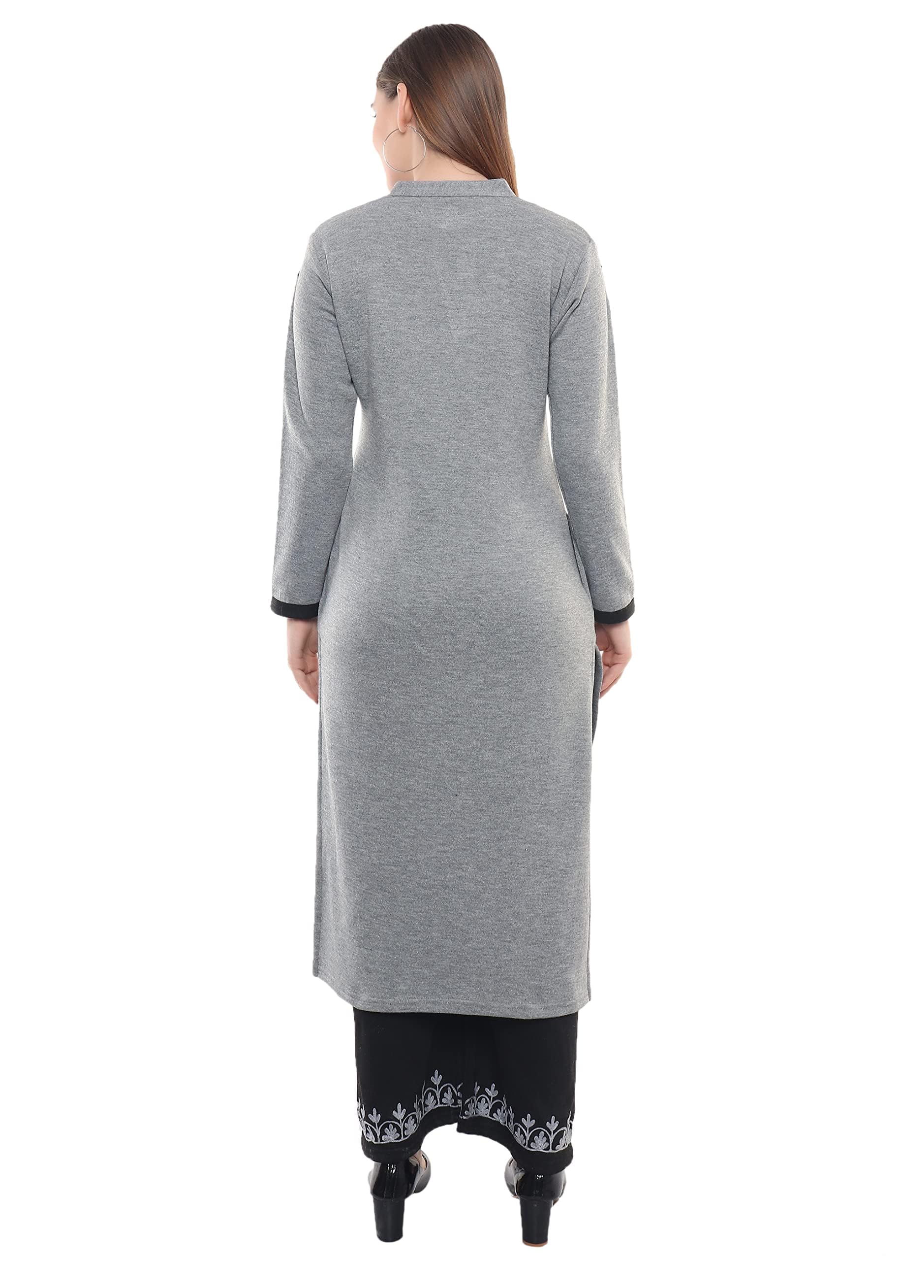 Slate Grey Woolen Winter Kurta Set for Women - Image 5