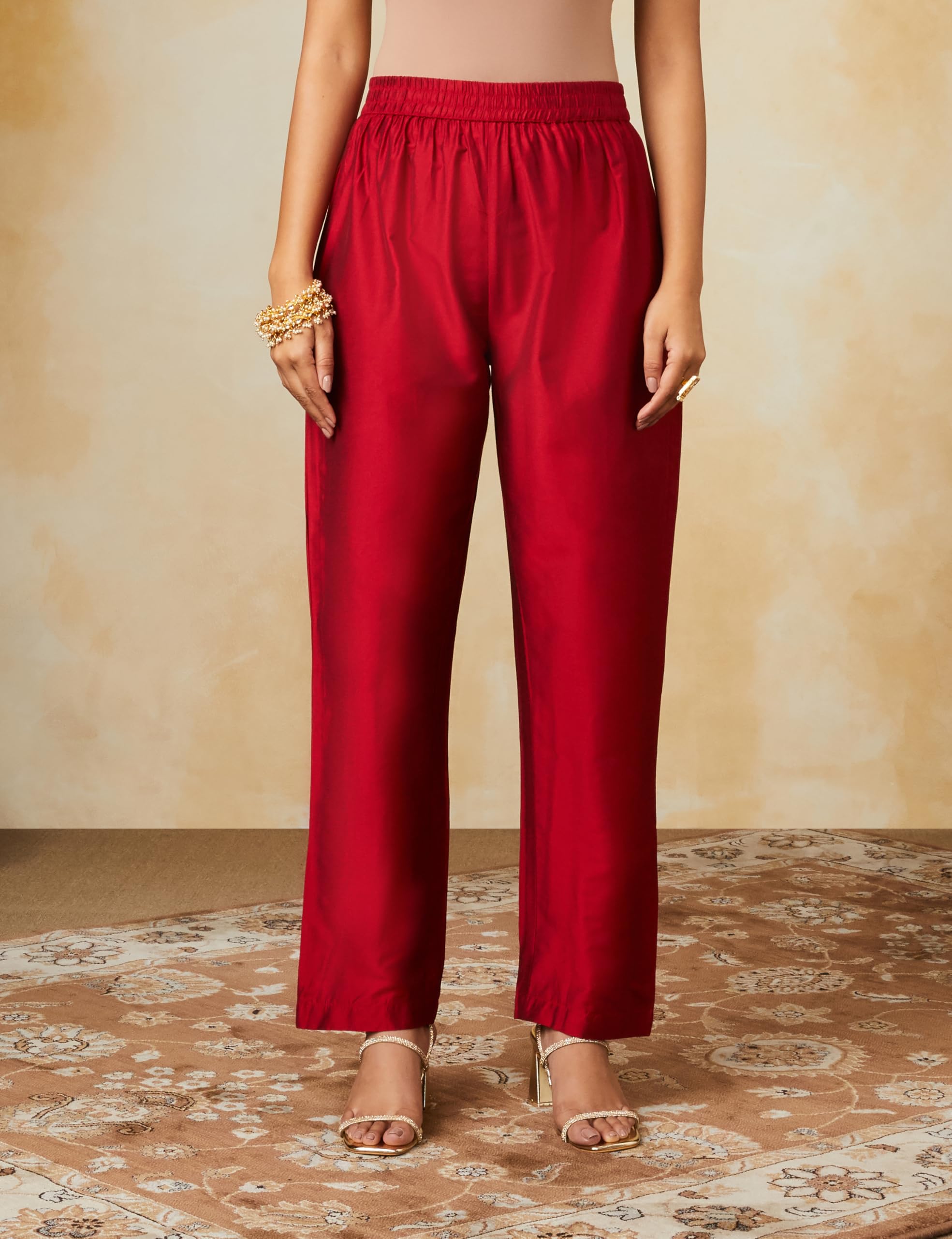 Myx Women's Embroidered Anarkali Kurta Set - Deep Red - Image 4