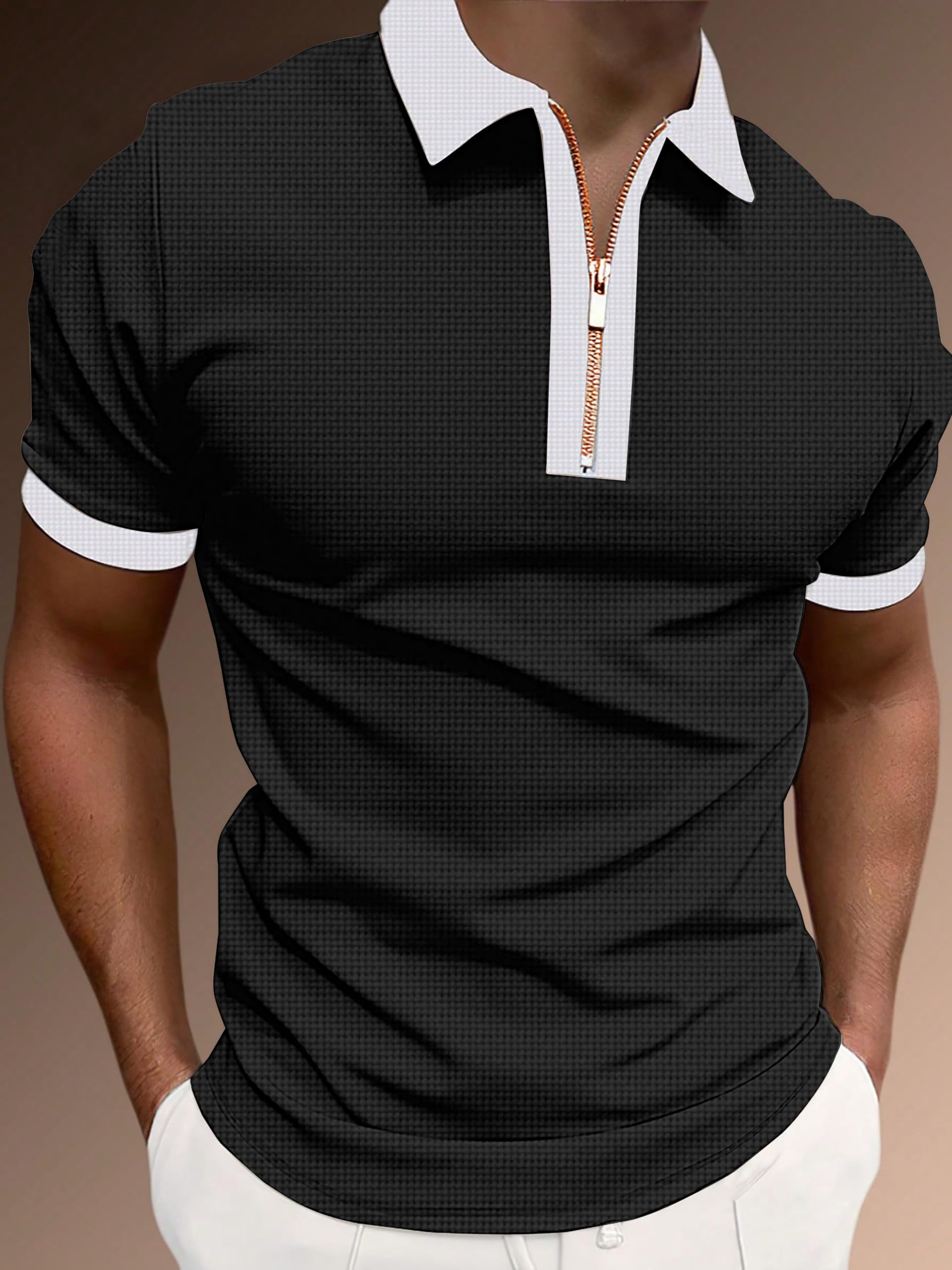 KAJARU Men Waffle Knit Polo T-Shirt - Image 2