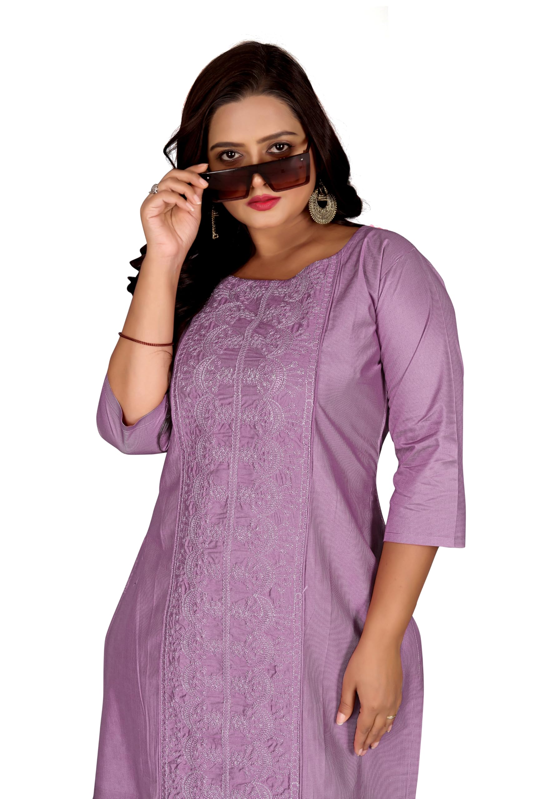GarbGlide Women's Chanderi Cotton Kurti - Purple - Image 5